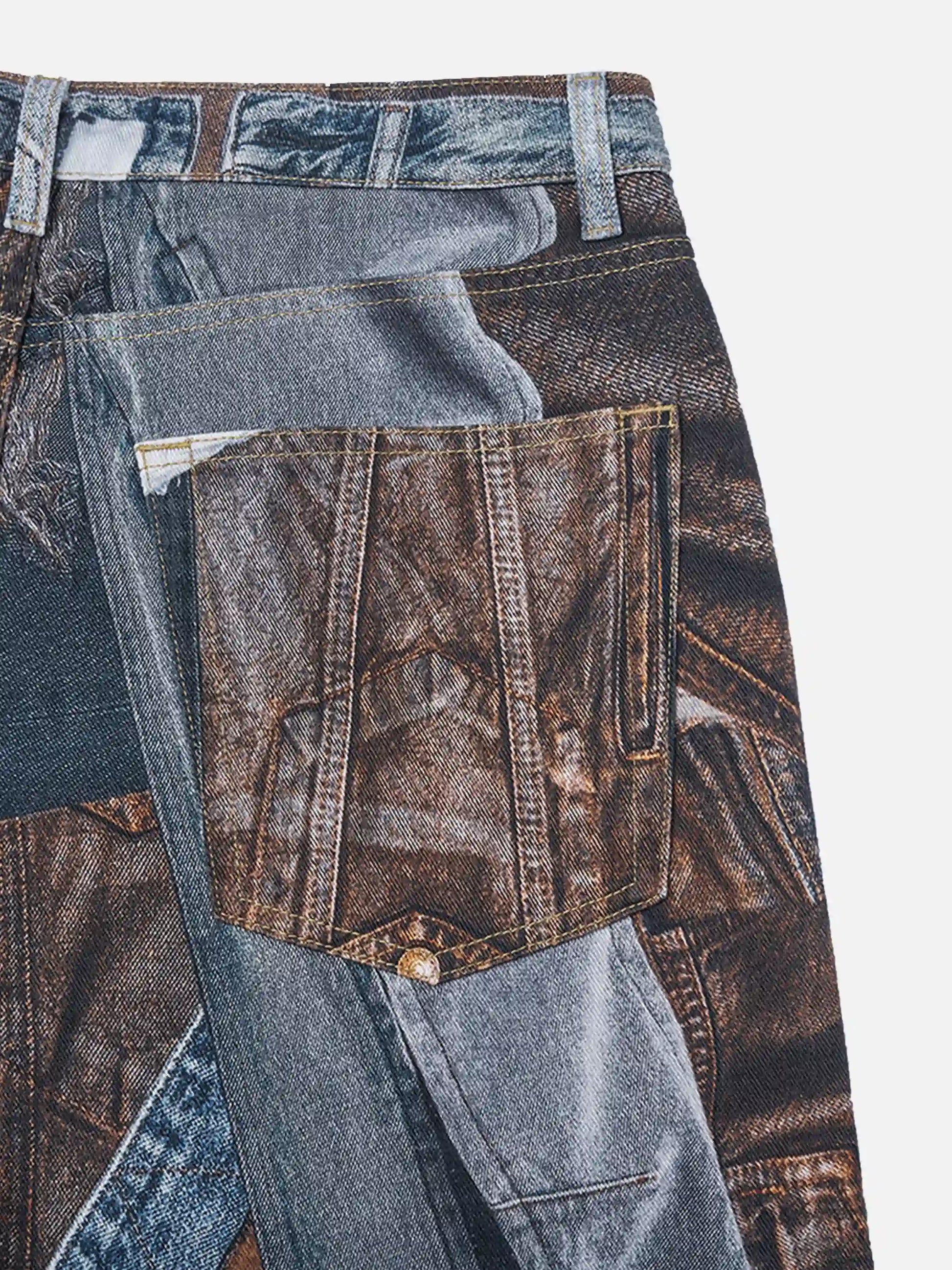 Digital Printed Faux Panel Jeans