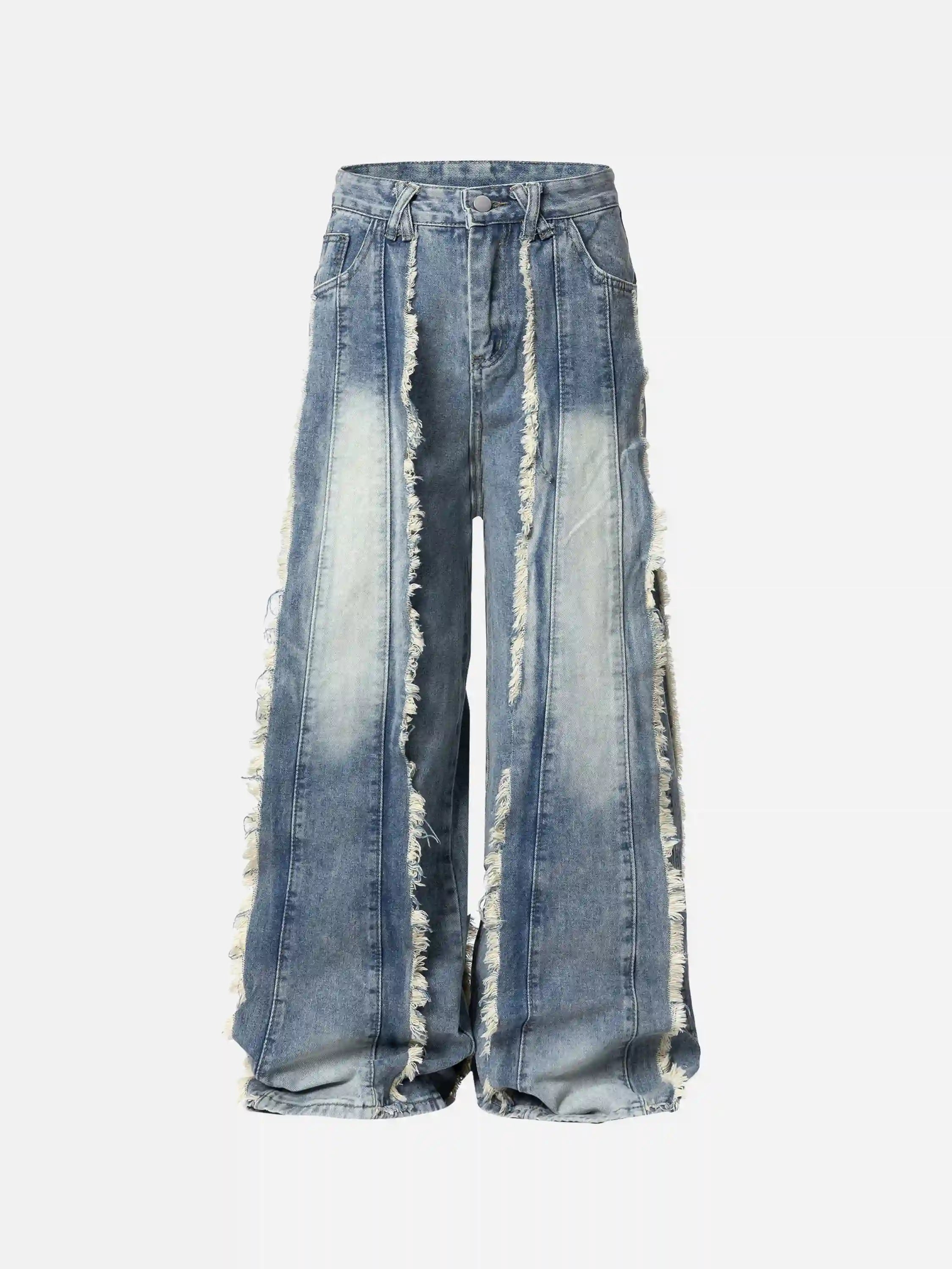 Vintage Fringed Raw-edge Oversized Jeans