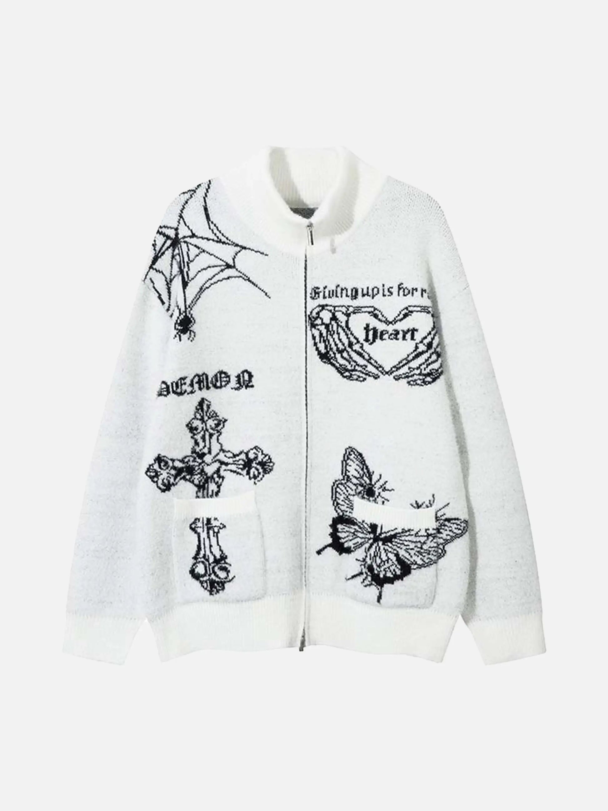 Cross Heart Butterfly Jacquard Cardigan