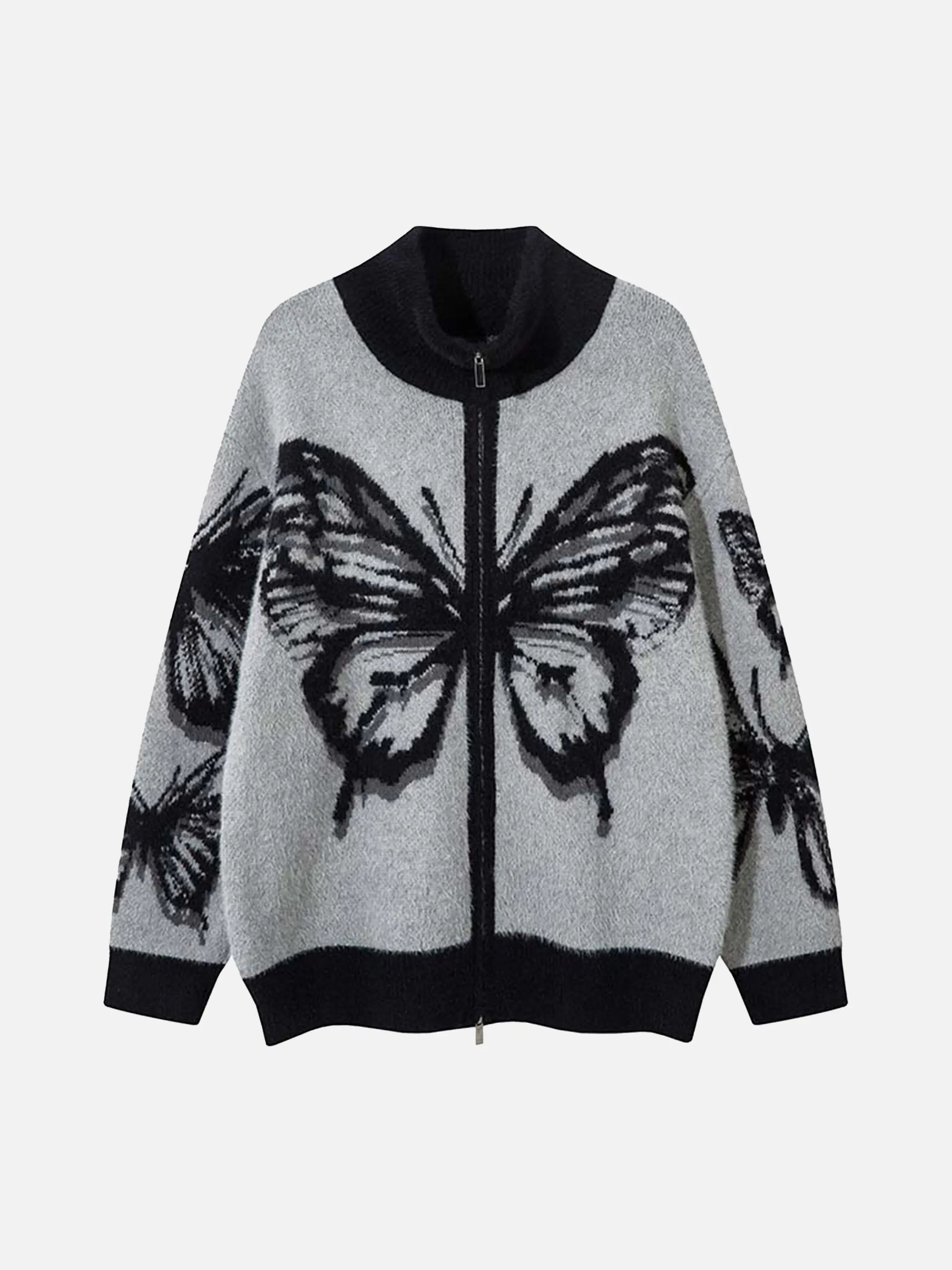 Hand-Painted Butterfly Mohair Jacquard Cardigan