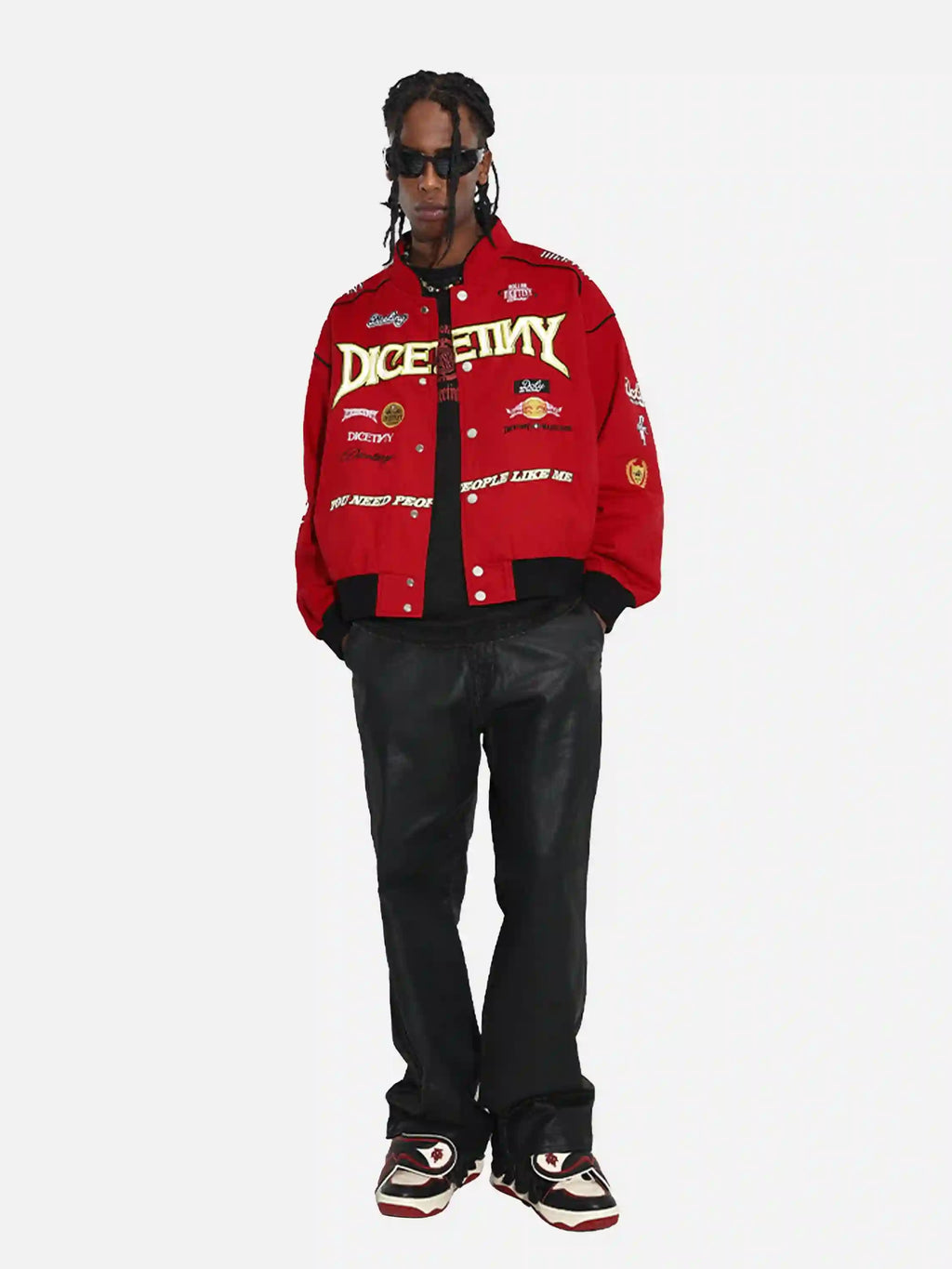 Disguisen Hip-Hop Motorcycle Embroidered Stand Collar Jacket