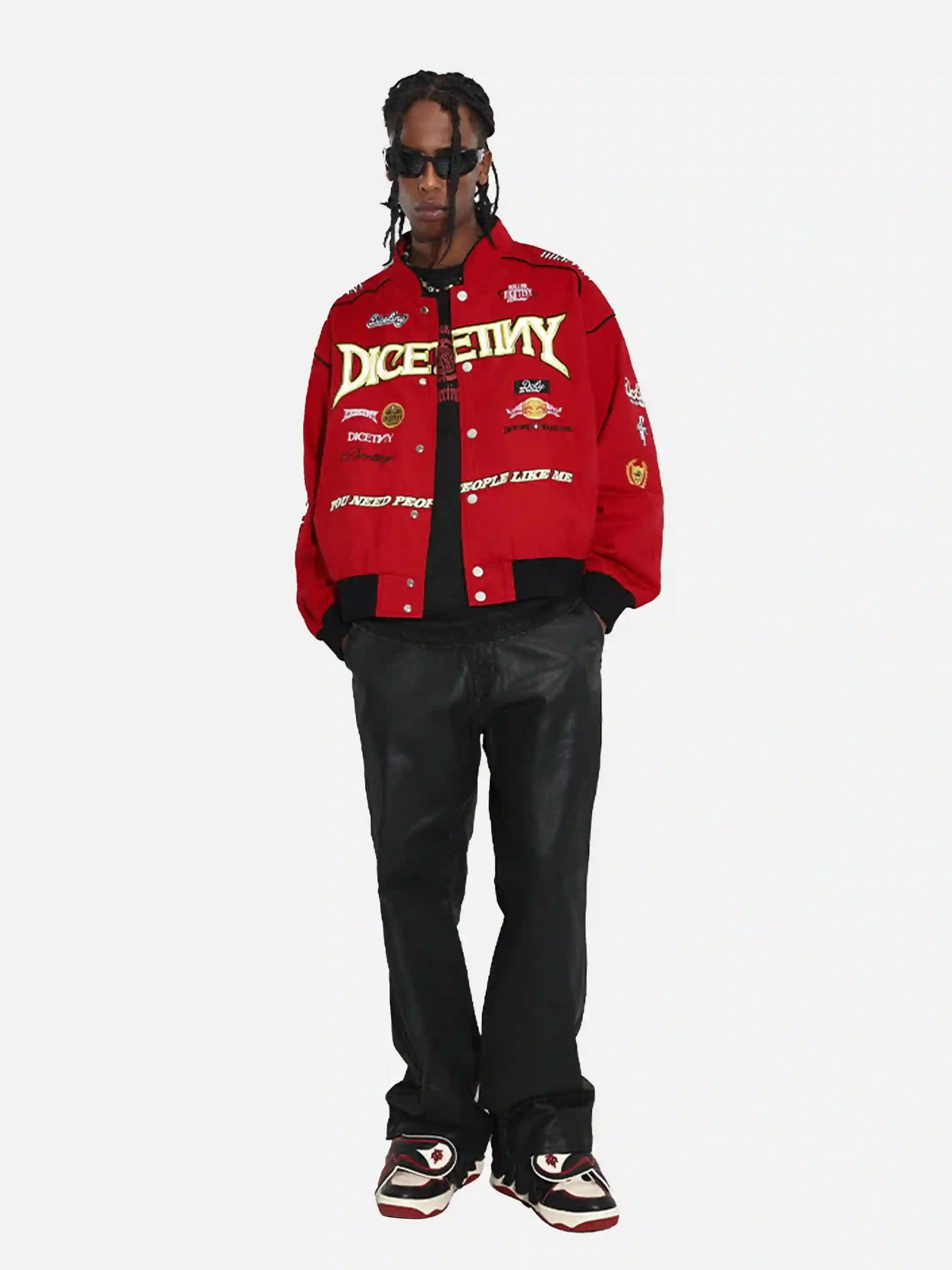 Disguisen Hip-Hop Motorcycle Embroidered Stand Collar Jacket