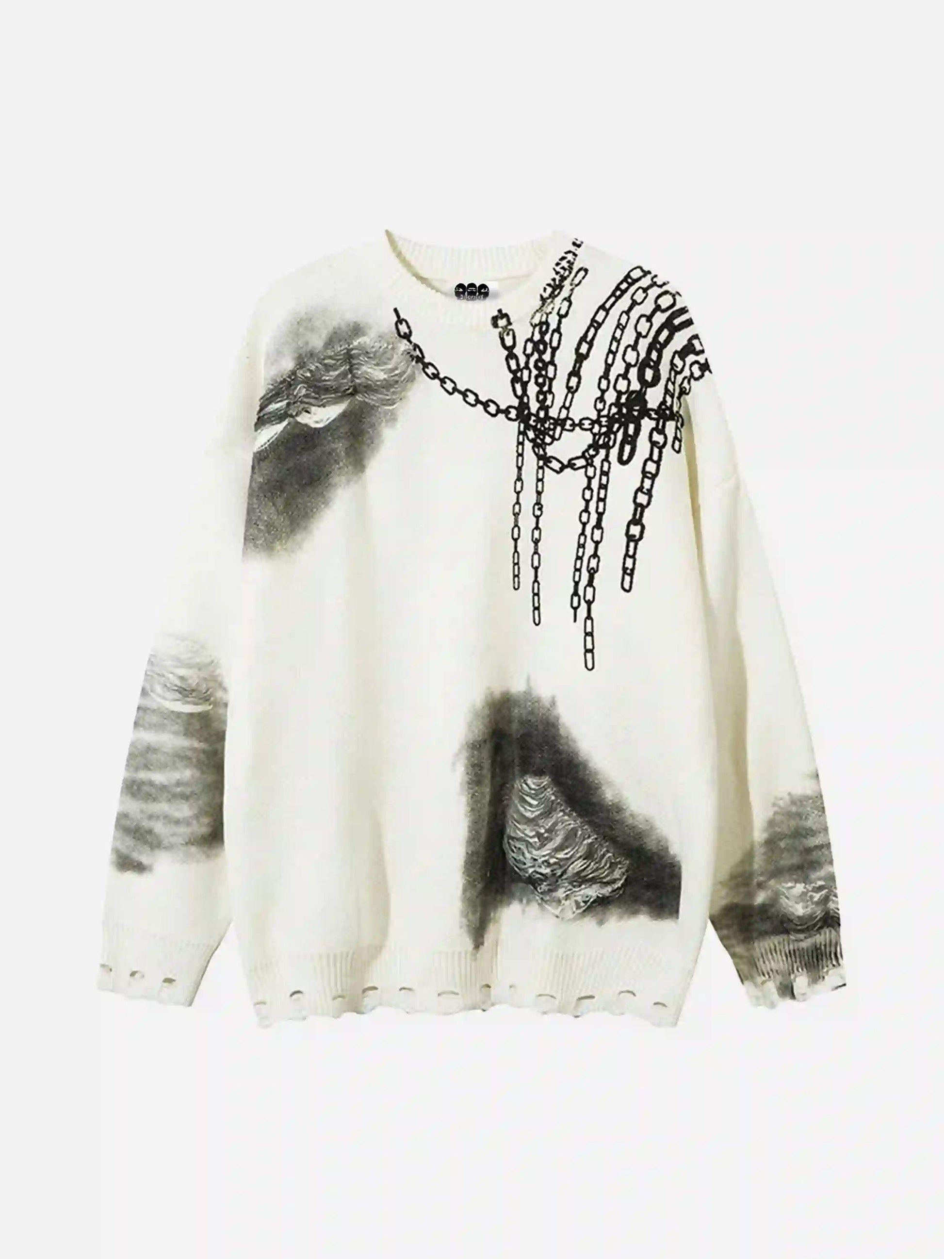 Disguisen High Street Spray Painted Distressed Dirty Chain Round Neck Sweater