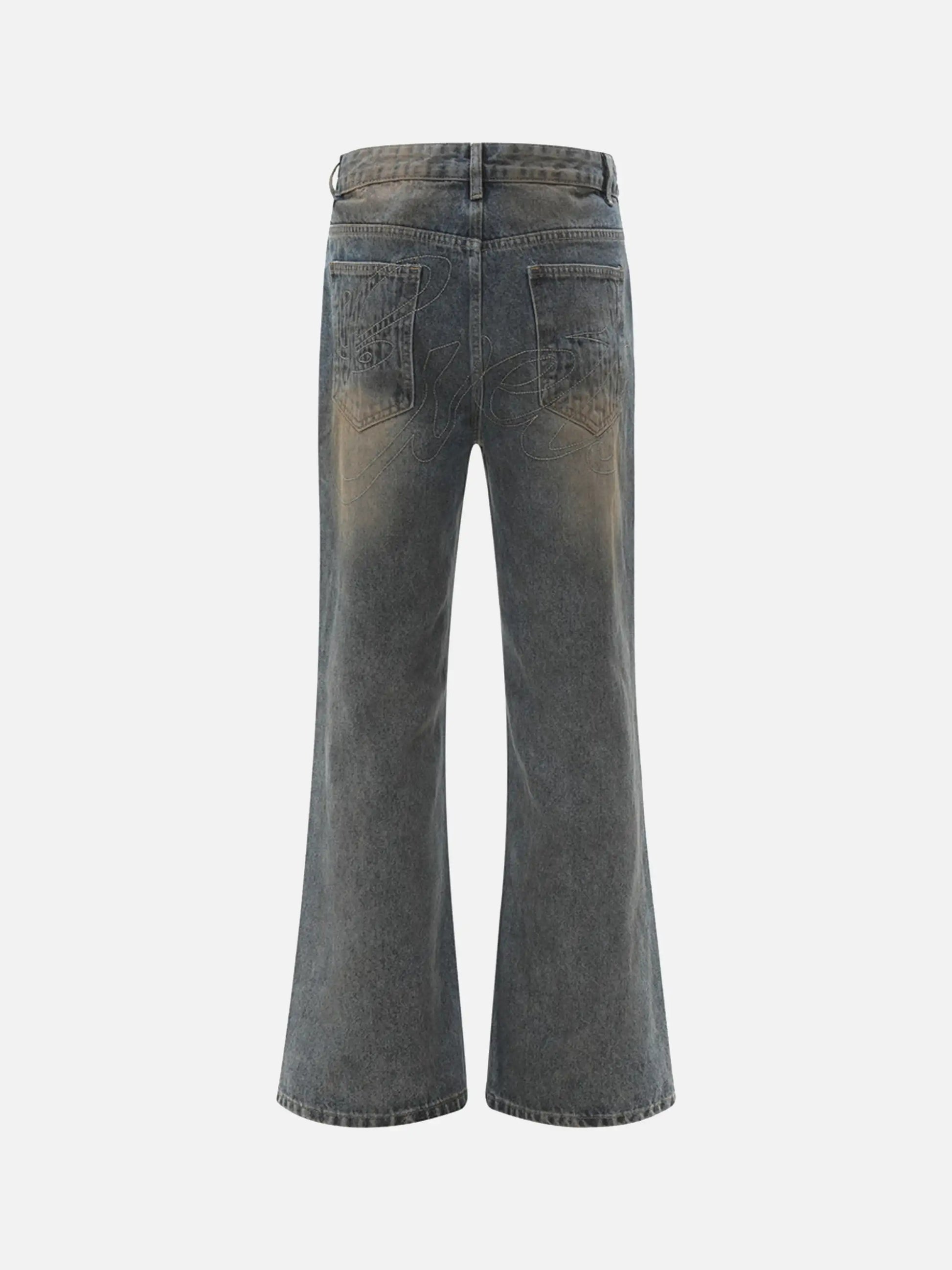 Distressed Pigment Printed Bootcut Jeans