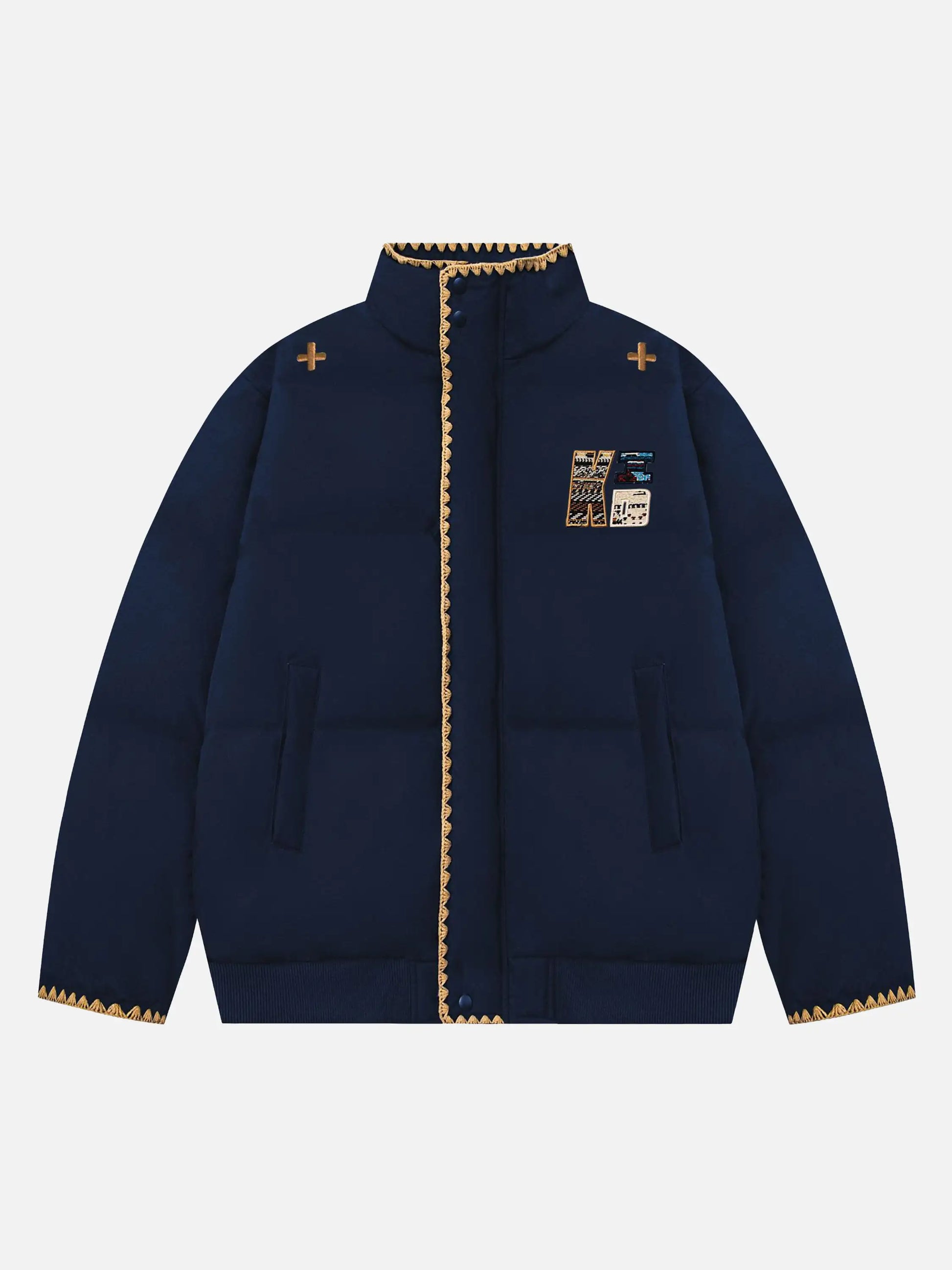 Pixel Embroidery Stand-collar Coat