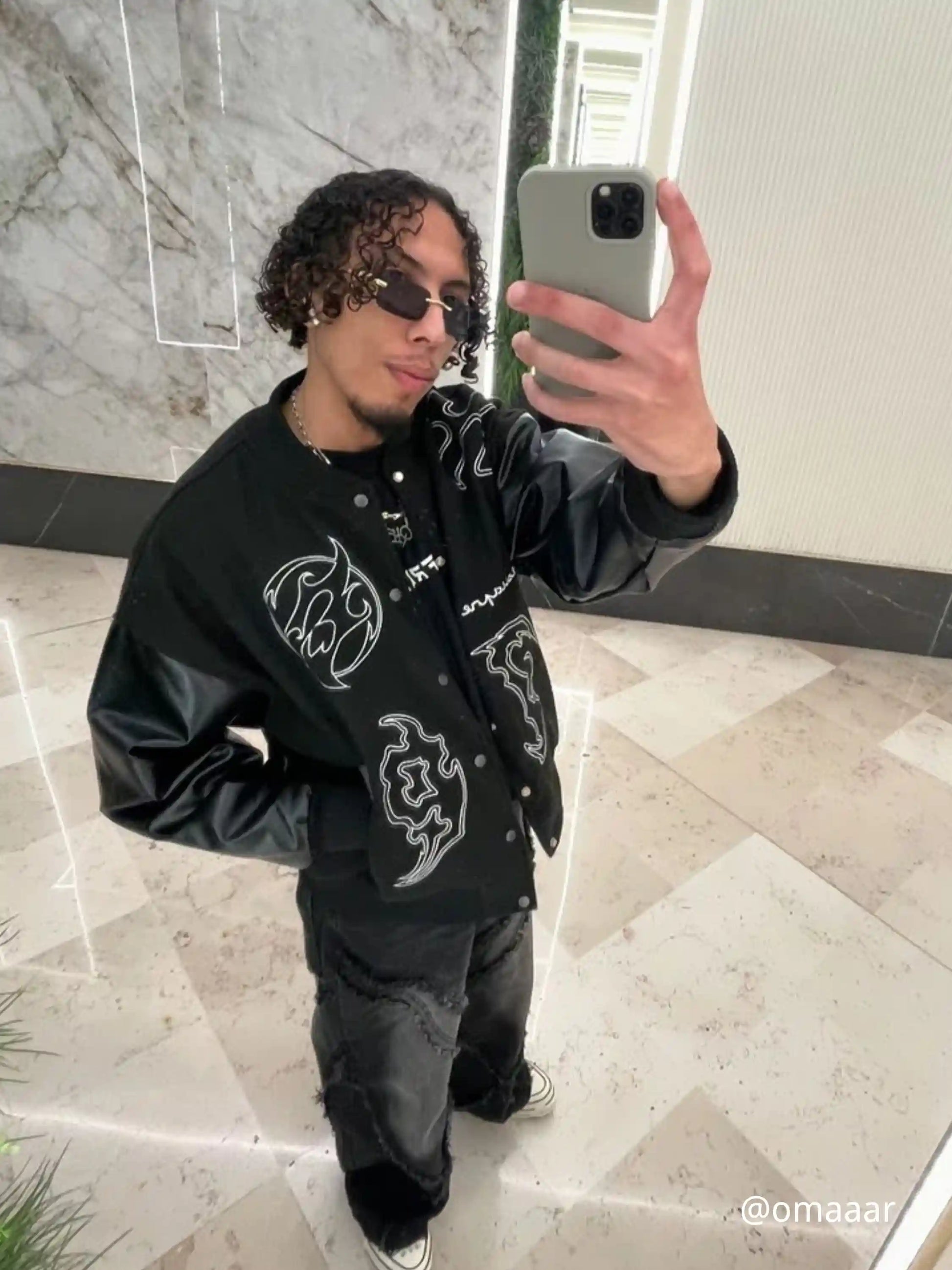 Symbol Embroidery PU Leather Racing Jacket