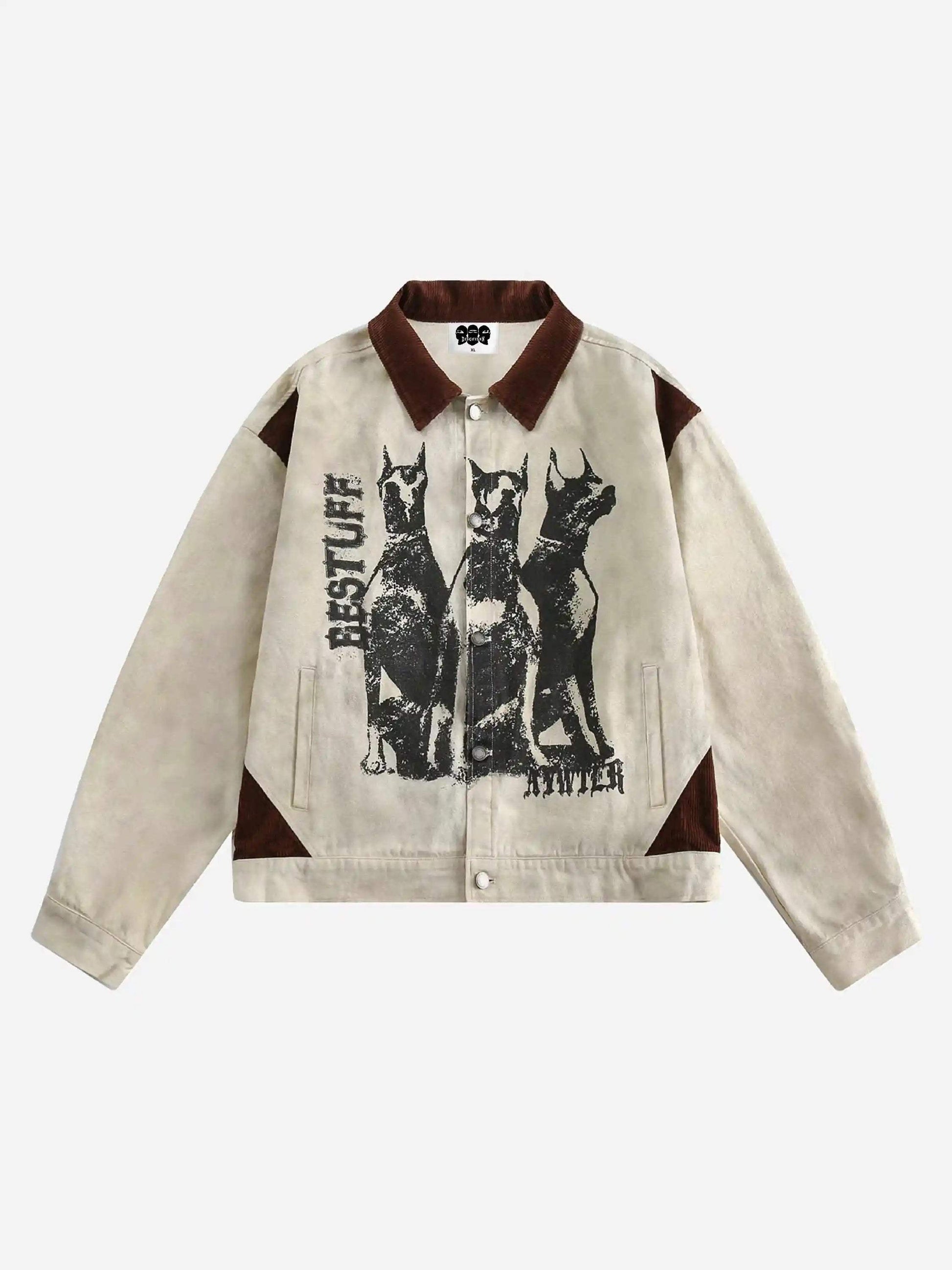 Vintage Washed Distressed Graffiti Patchwork Jacket