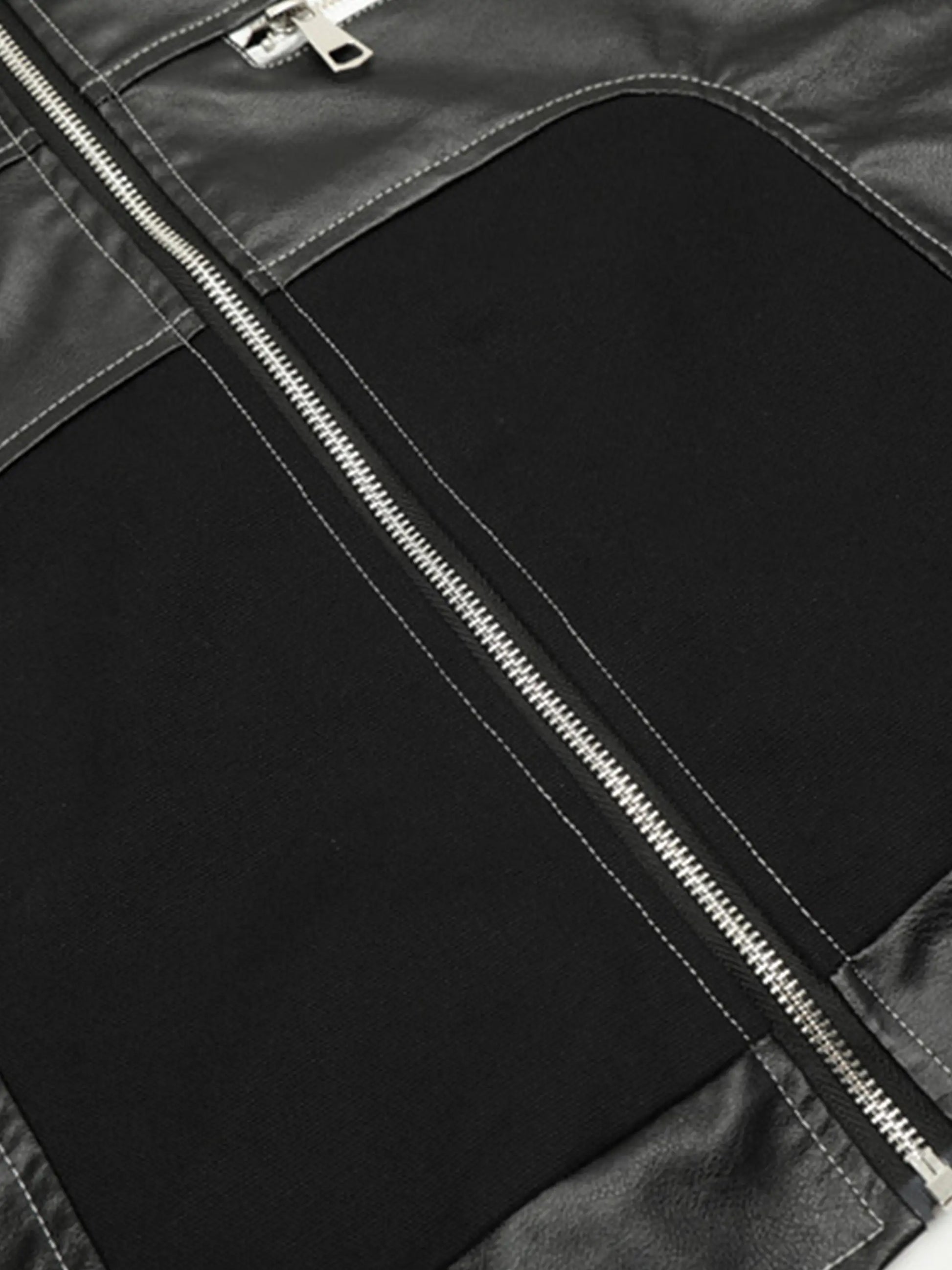 Racing PU Stand Collar Croppped Jacket