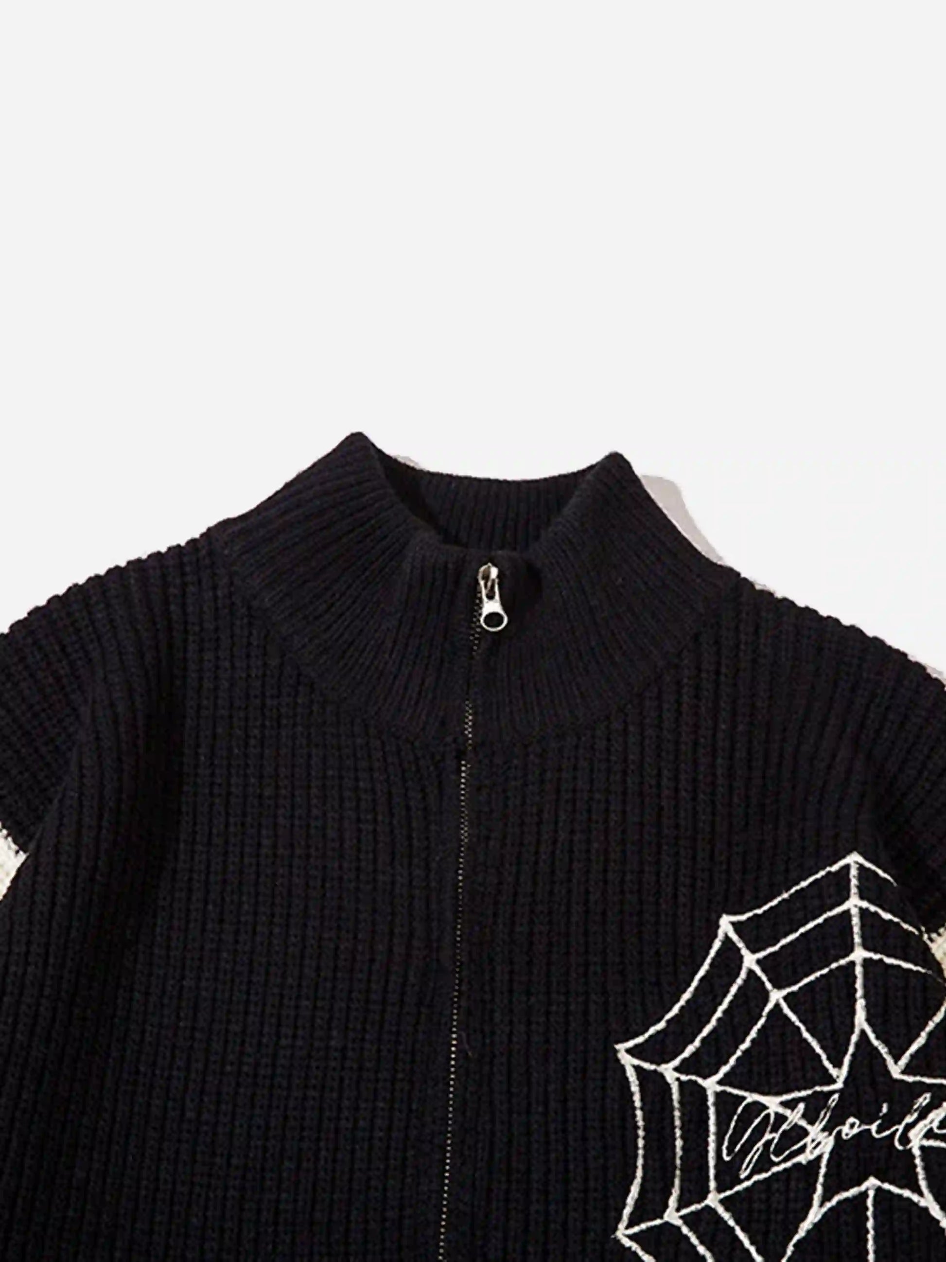 Disguisen Spider Web Stand Collar Zip-up Cardigan