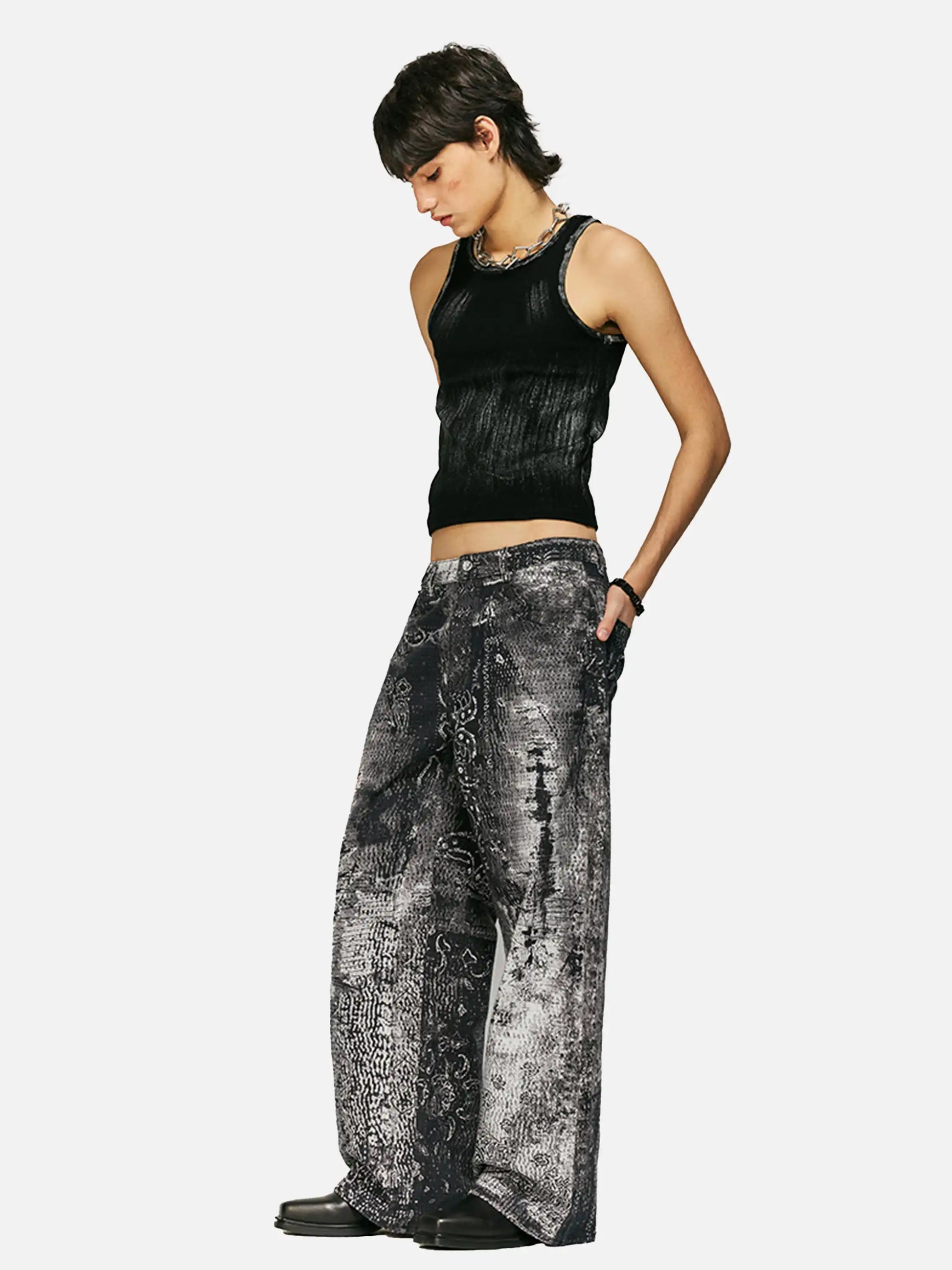 Vintage Paisley Digital Print Straight Jeans
