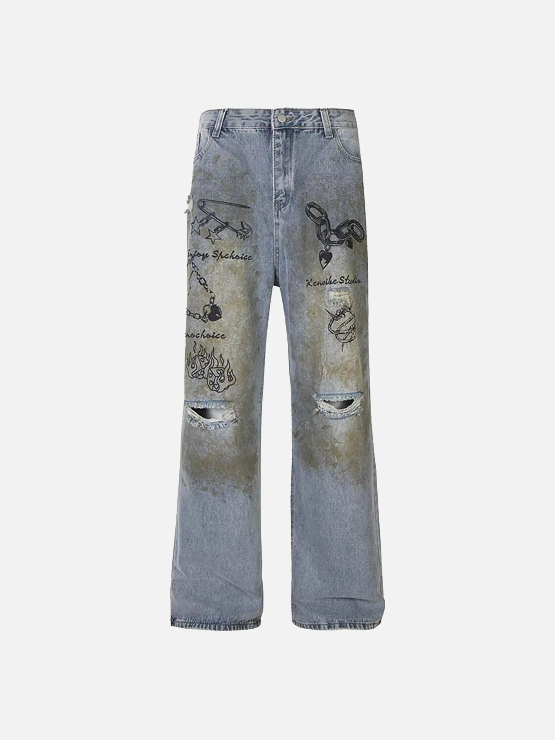 Disguisen Vintage Ripped Graffiti Jeans