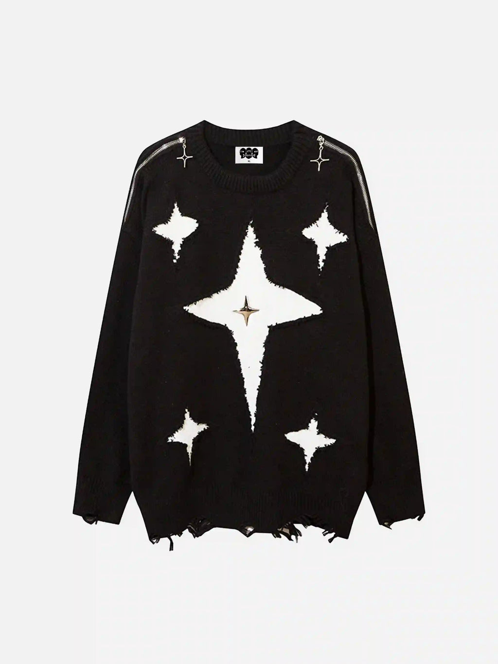 Disguisen Ripped Cross Star Zip-up Desgin Sweater