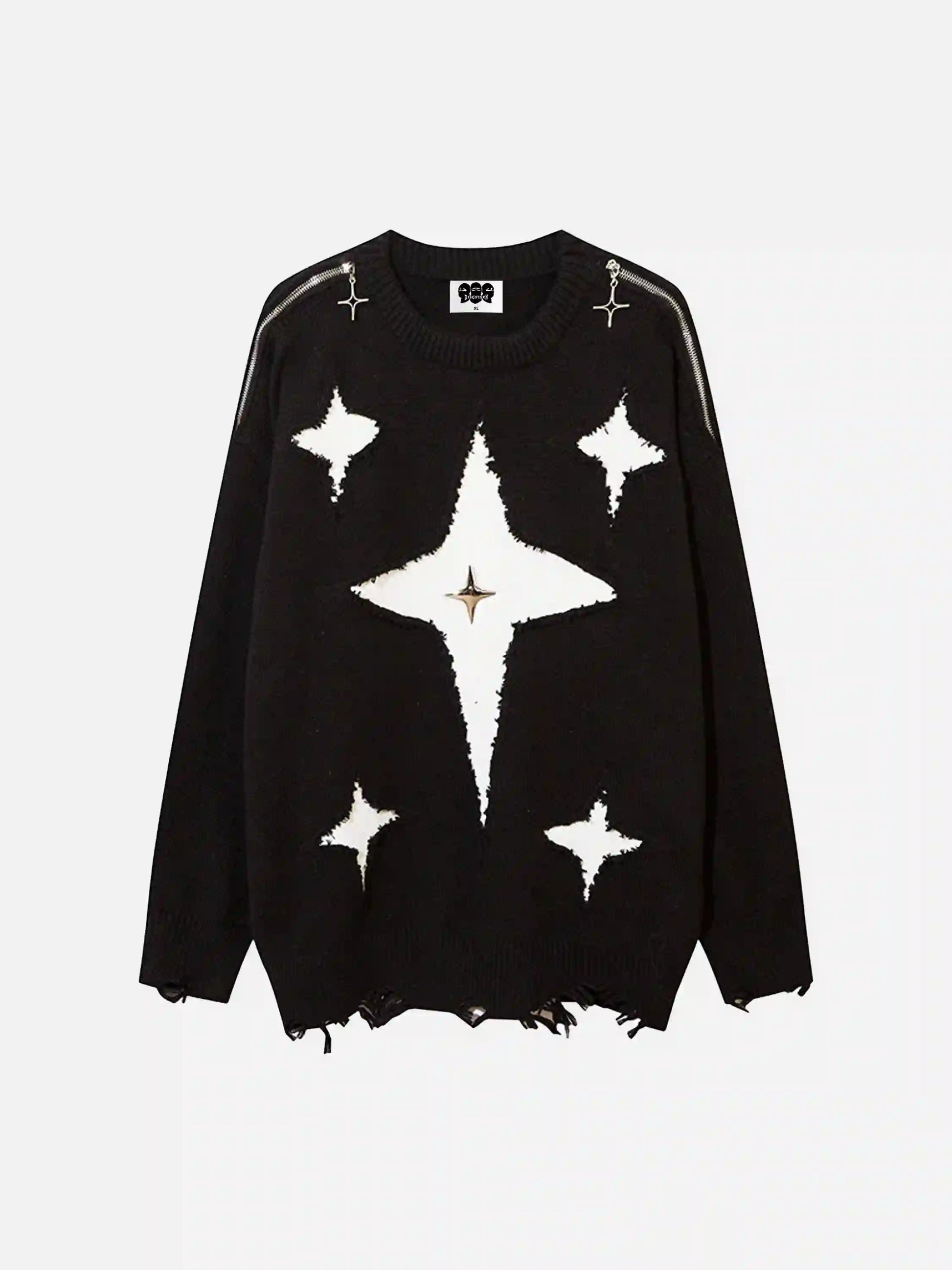 Disguisen Ripped Cross Star Zip-up Desgin Sweater