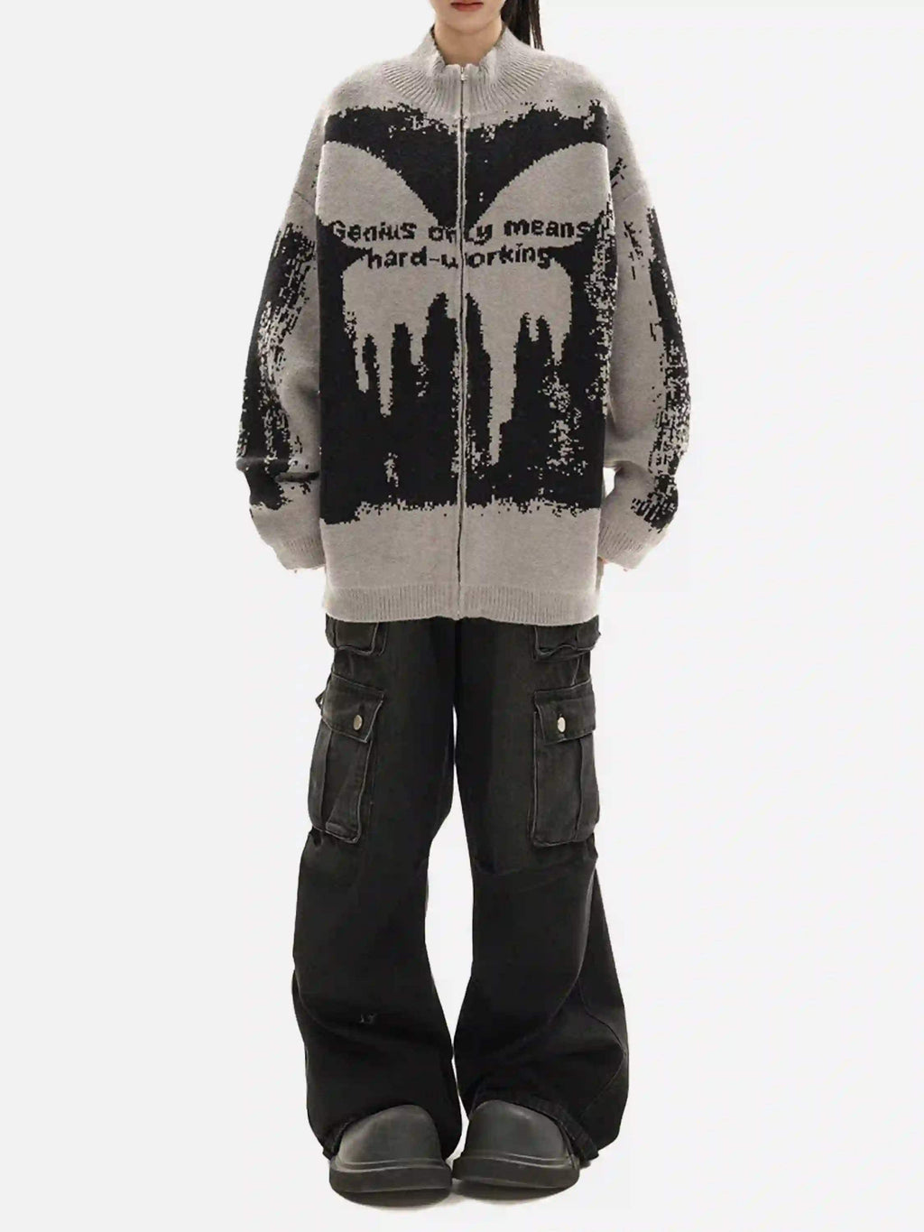 Disguisen High Street Abstract Pattern Zipper Stand Collar Cardigan