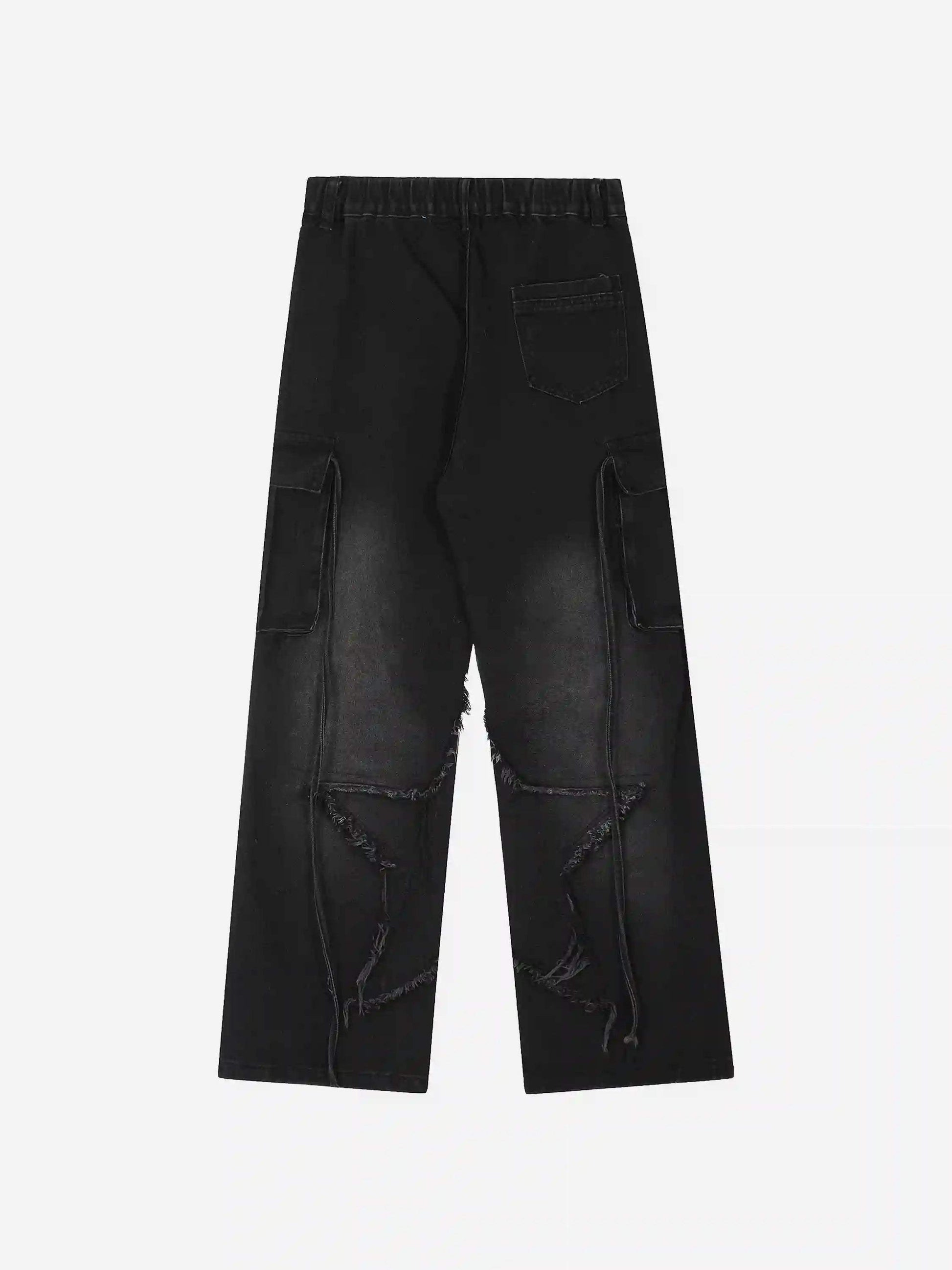 Multi-Pocket Star Patchwork Jeans