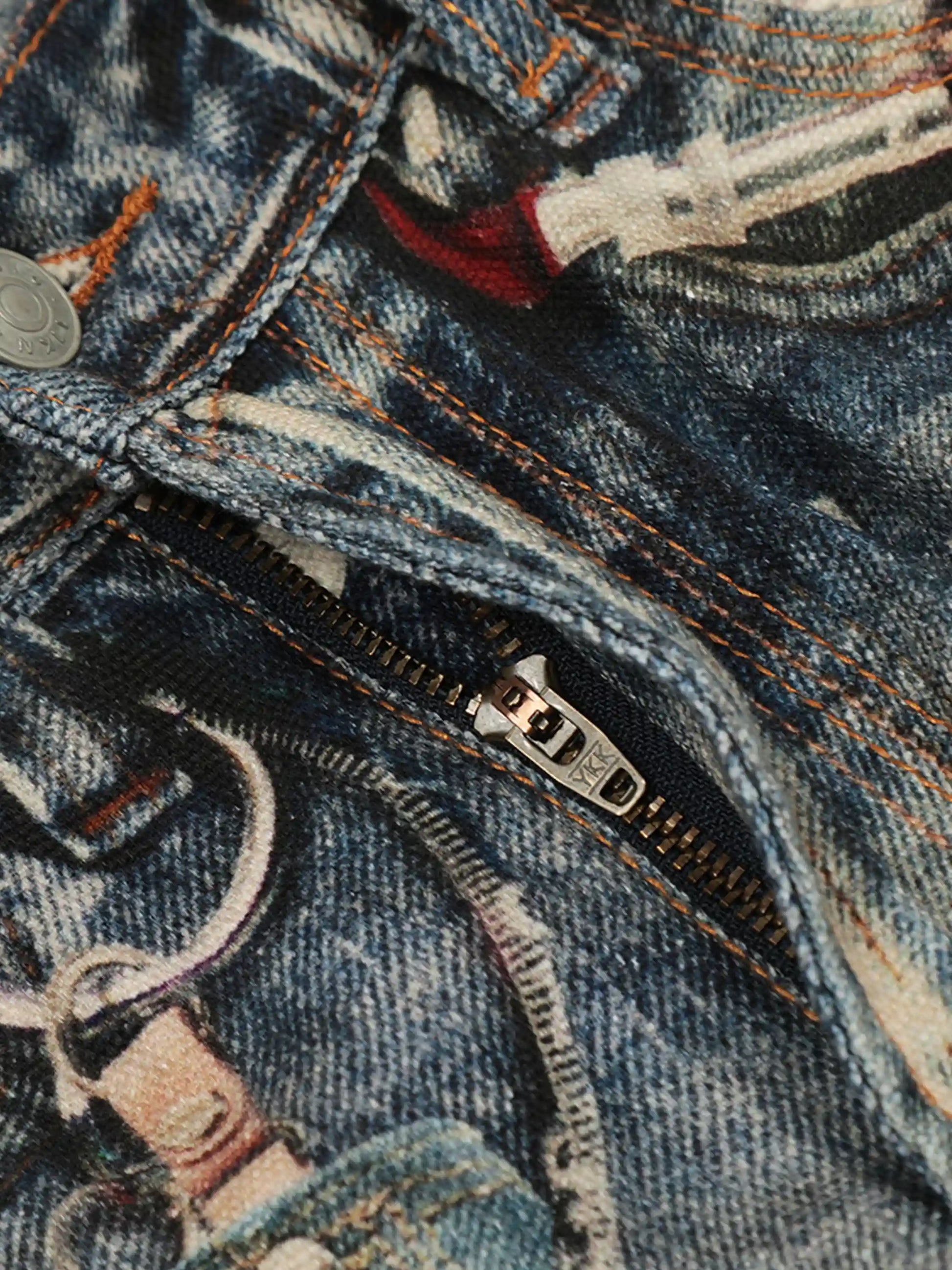 3D Digital Printed Chain Straight Jeans