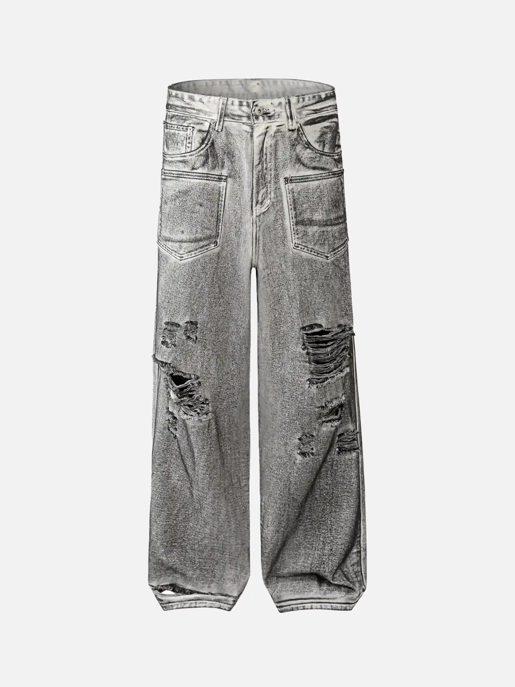 Washed Distressed Multi-pocket Ripped Jeans
