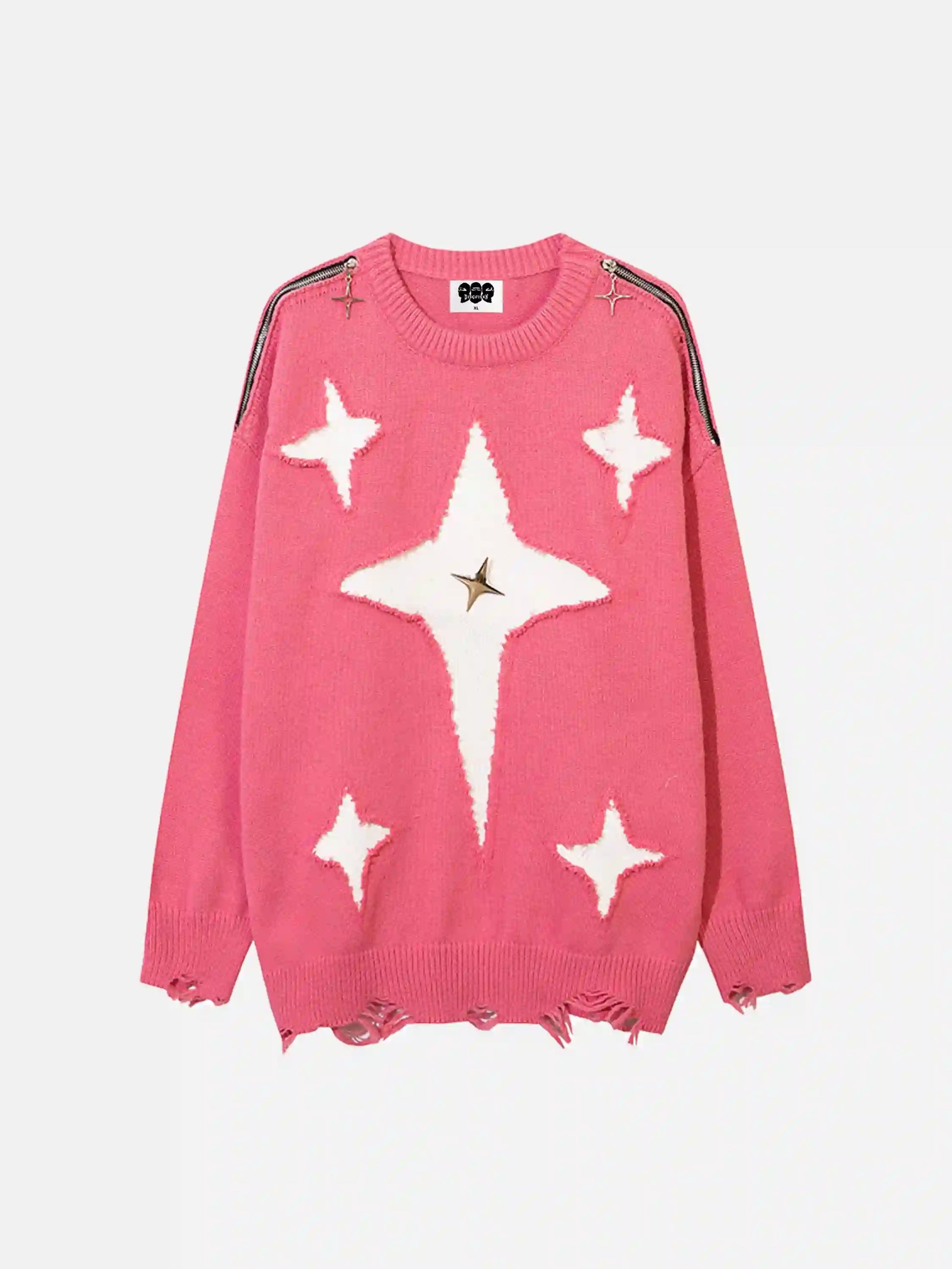 Disguisen Ripped Cross Star Zip-up Desgin Sweater