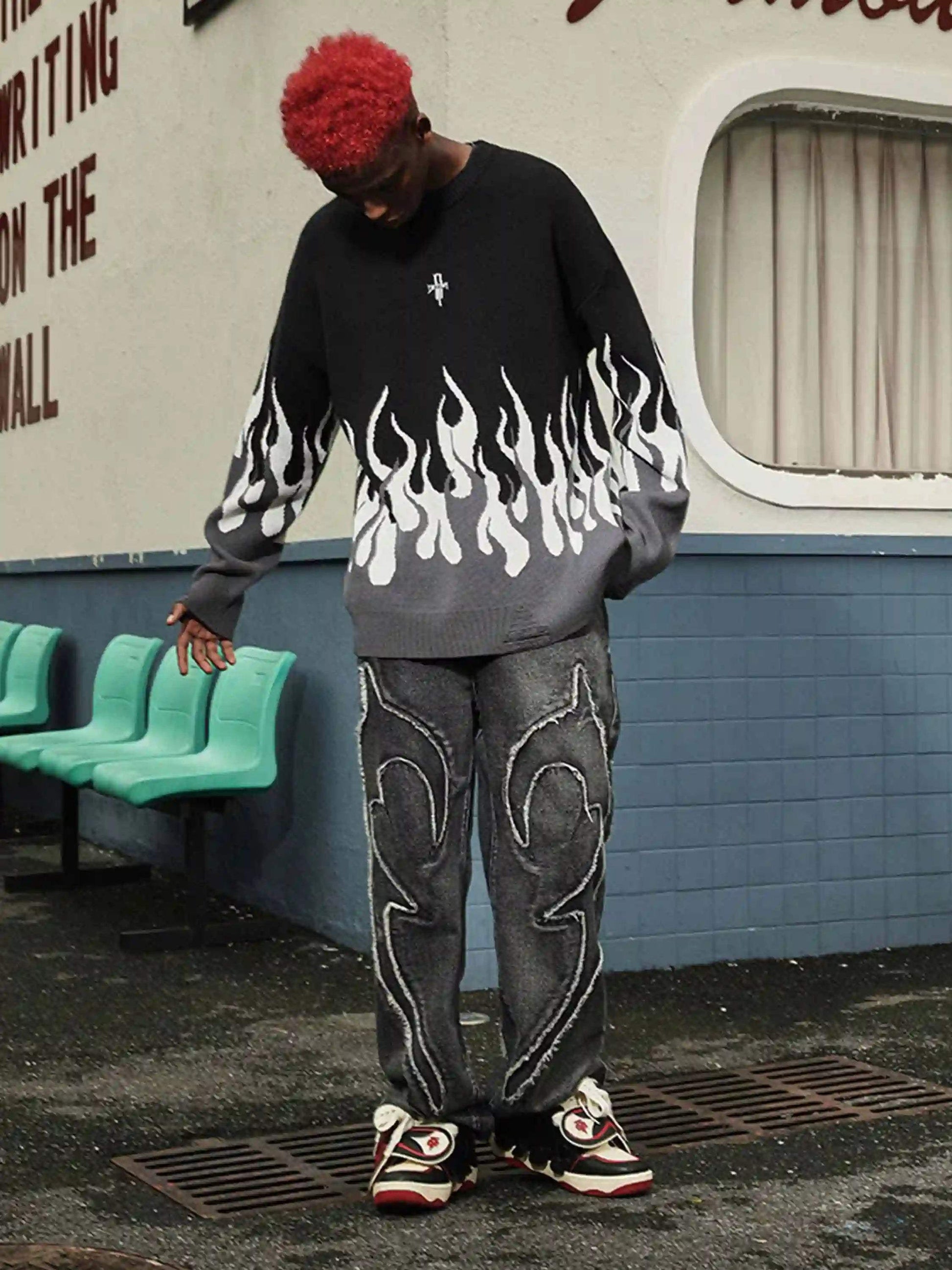 Disguisen American Flame Crewneck Destroyed Sweater