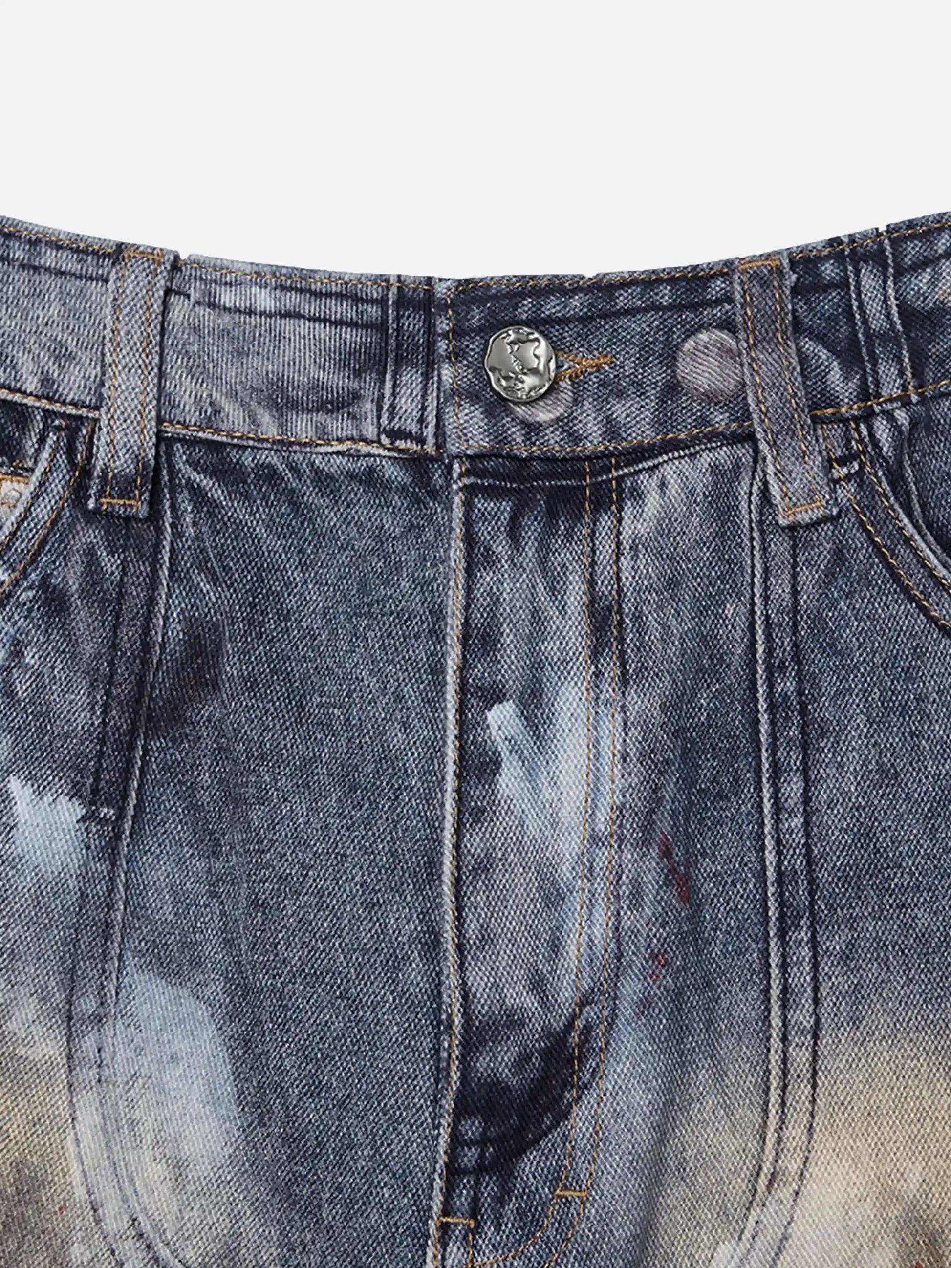 Multi-Pocket Dirty Overalls Jeans