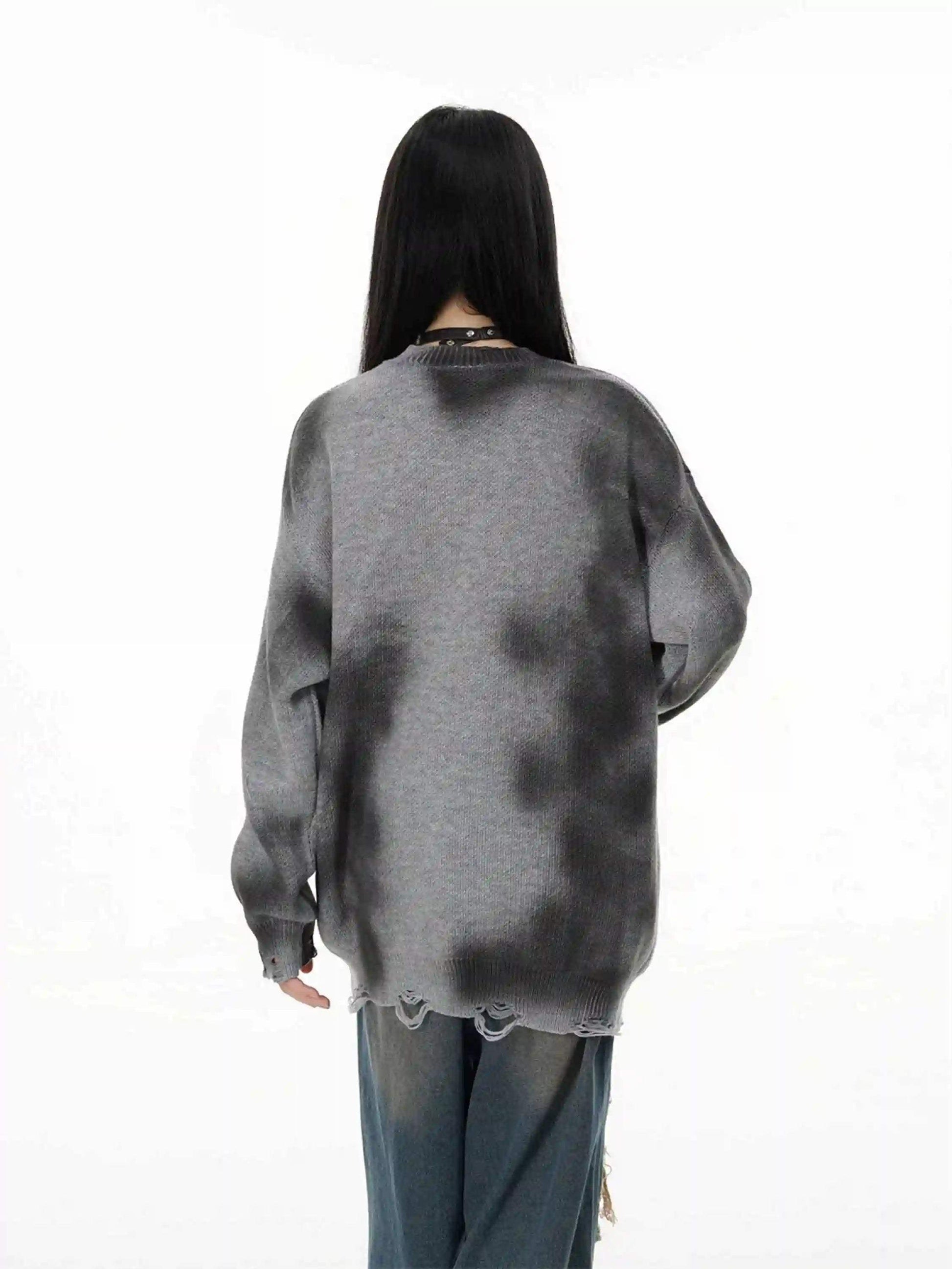 Disguisen Hip-Hop Lazy Style Butterfly Jacquard Ripped Sweater