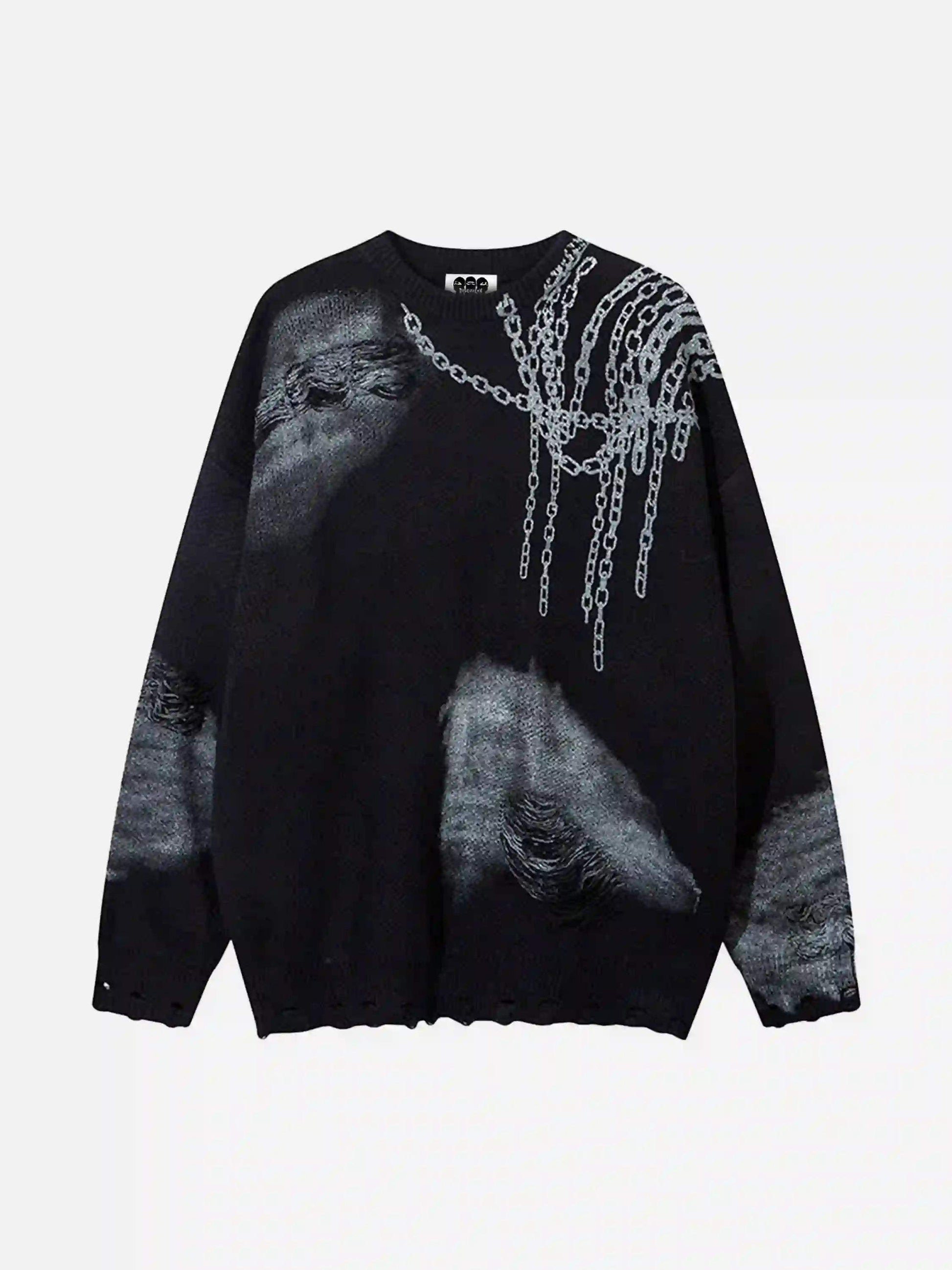 Disguisen High Street Spray Painted Distressed Dirty Chain Round Neck Sweater
