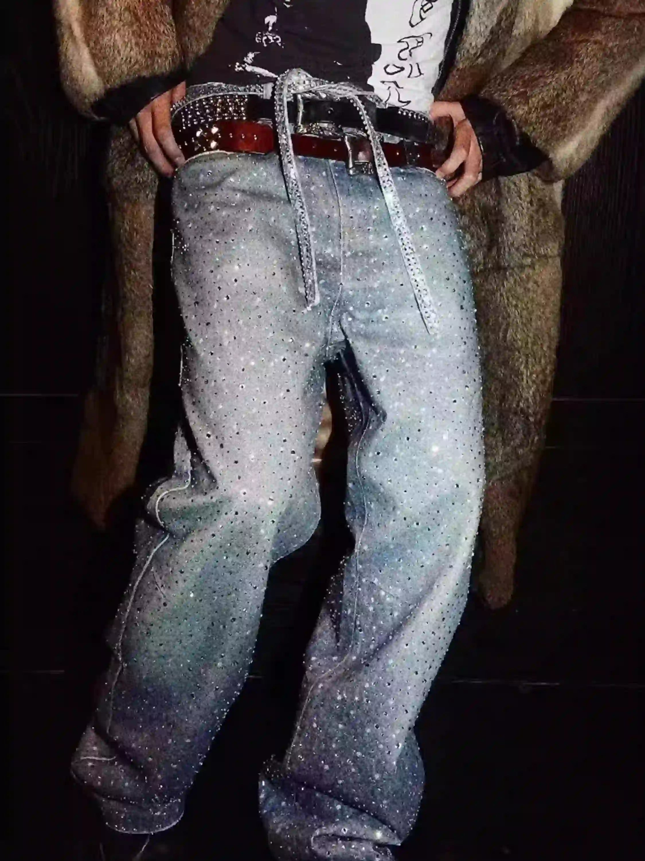 Washed Diamond Print Jeans