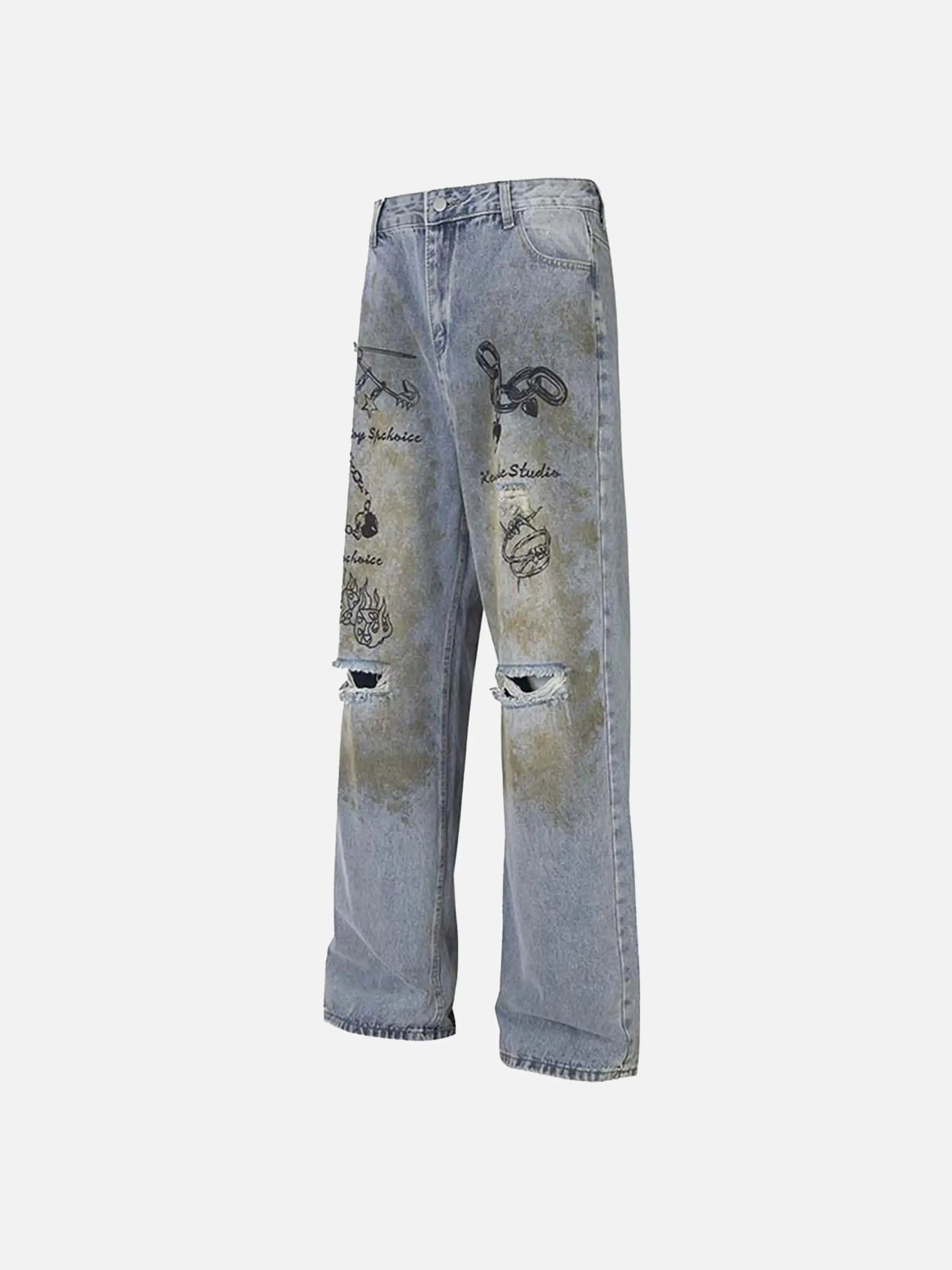 Disguisen Vintage Ripped Graffiti Jeans