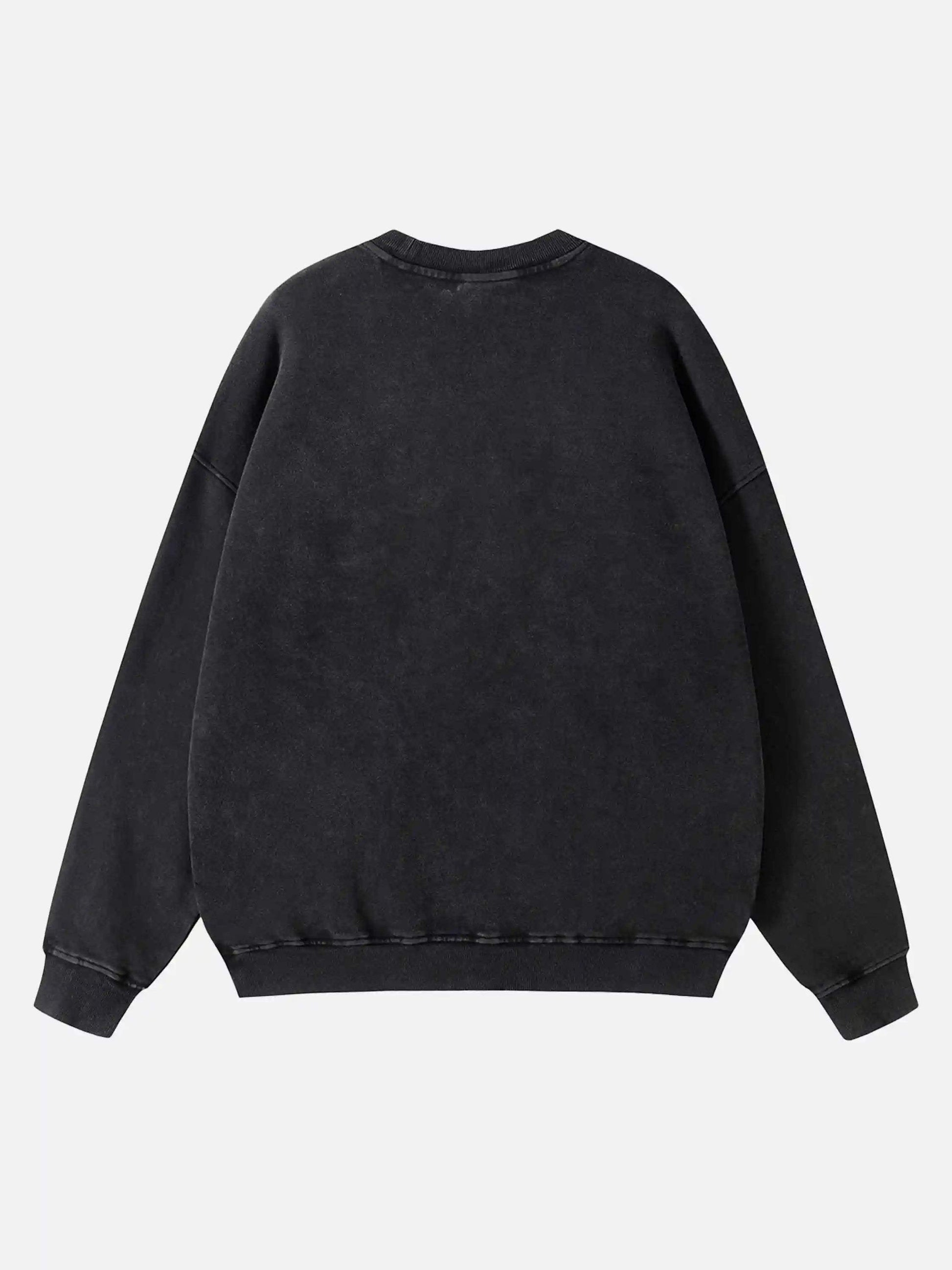 Disguisen Batik Distressed Loose Round Neck Sweatshirt