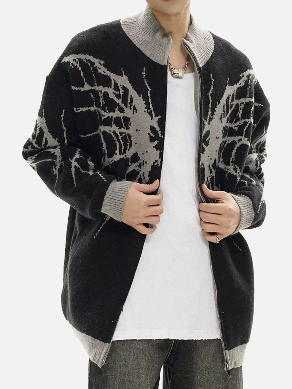 Disguisen Dark Spider Web Zipper Stand Collar Cardigan