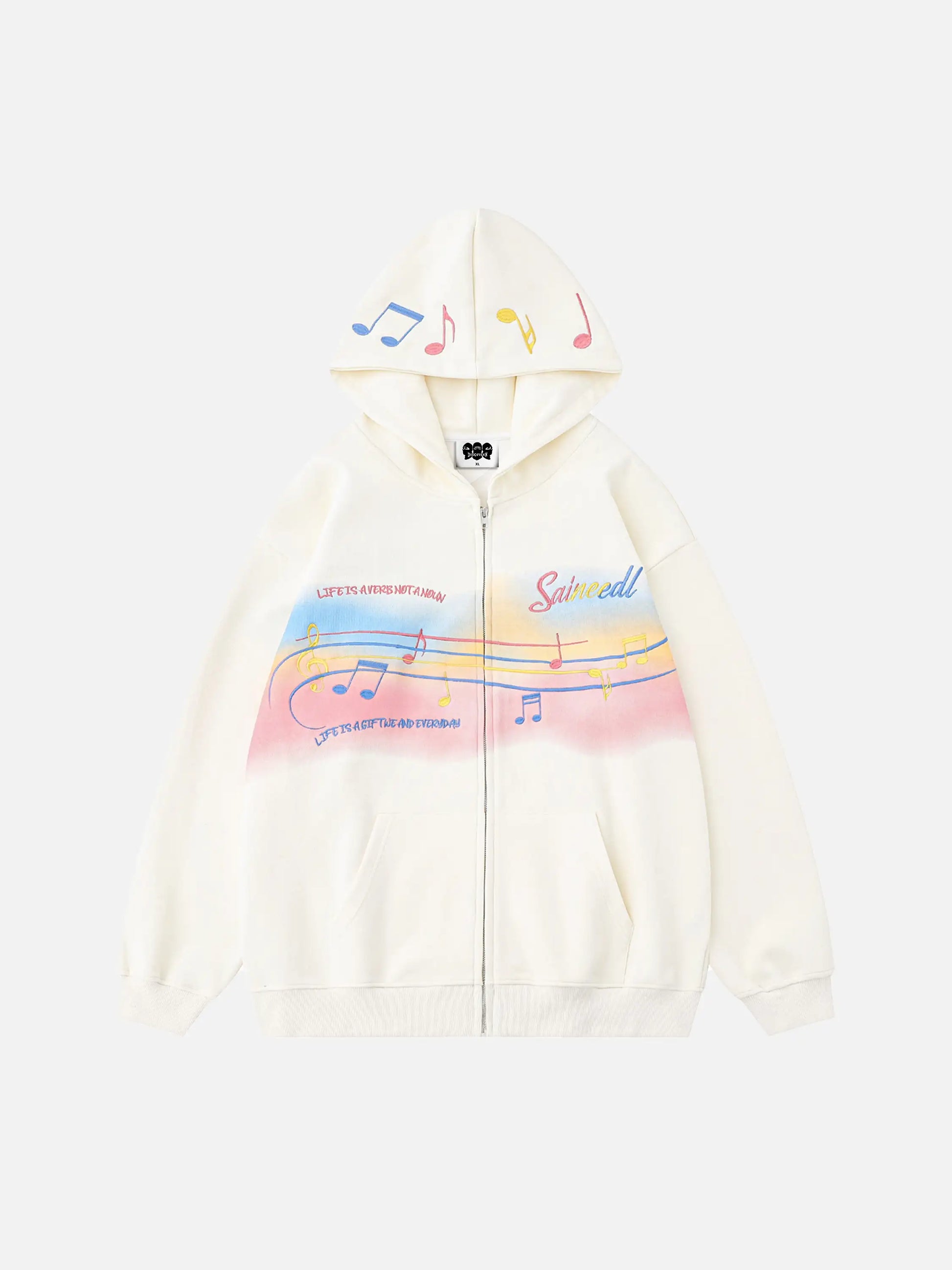 Rainbow Musical Notes Embroidered Hoodie