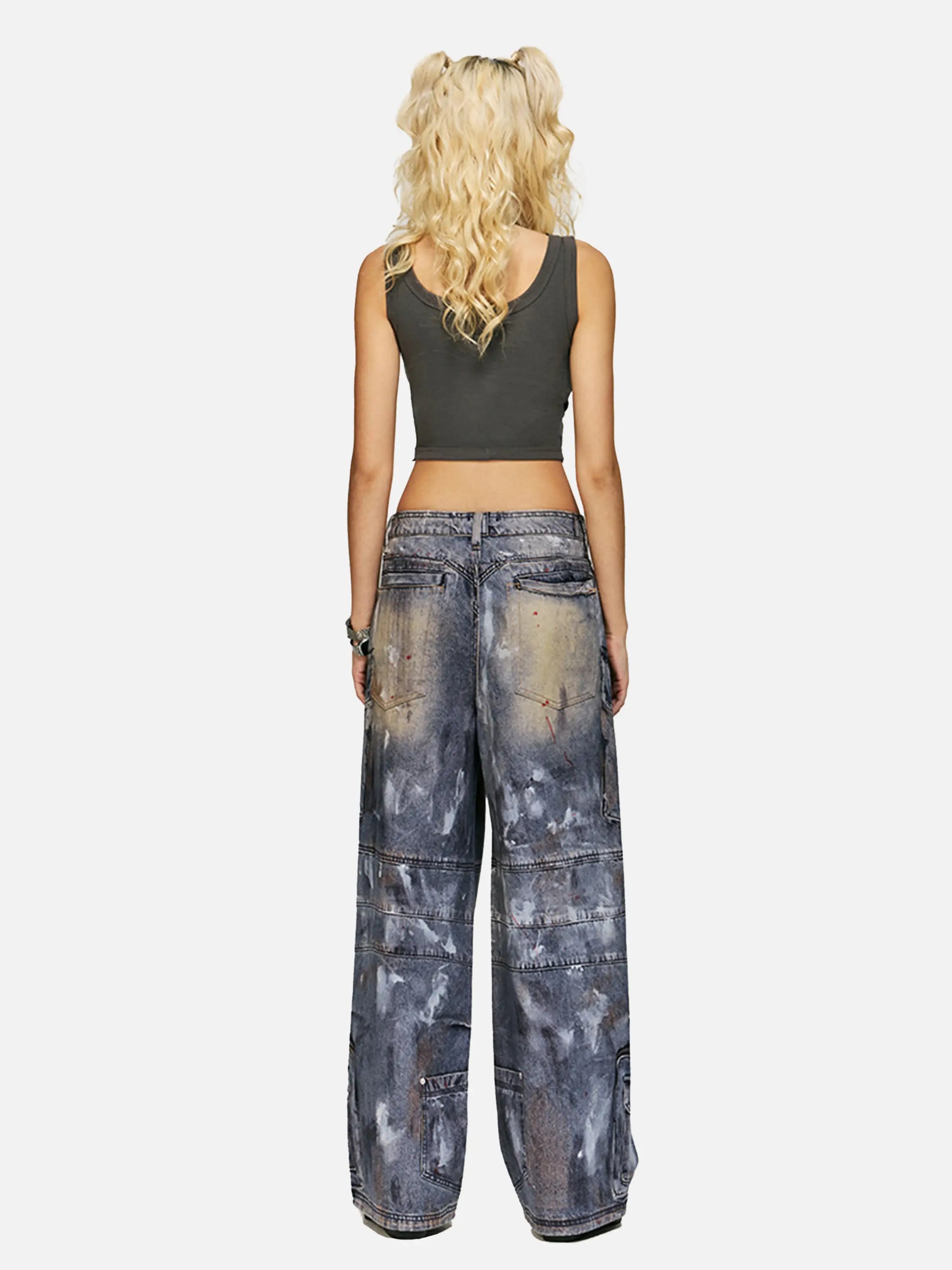 Multi-Pocket Dirty Overalls Jeans