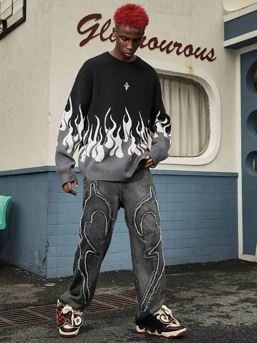 Disguisen American Flame Crewneck Destroyed Sweater