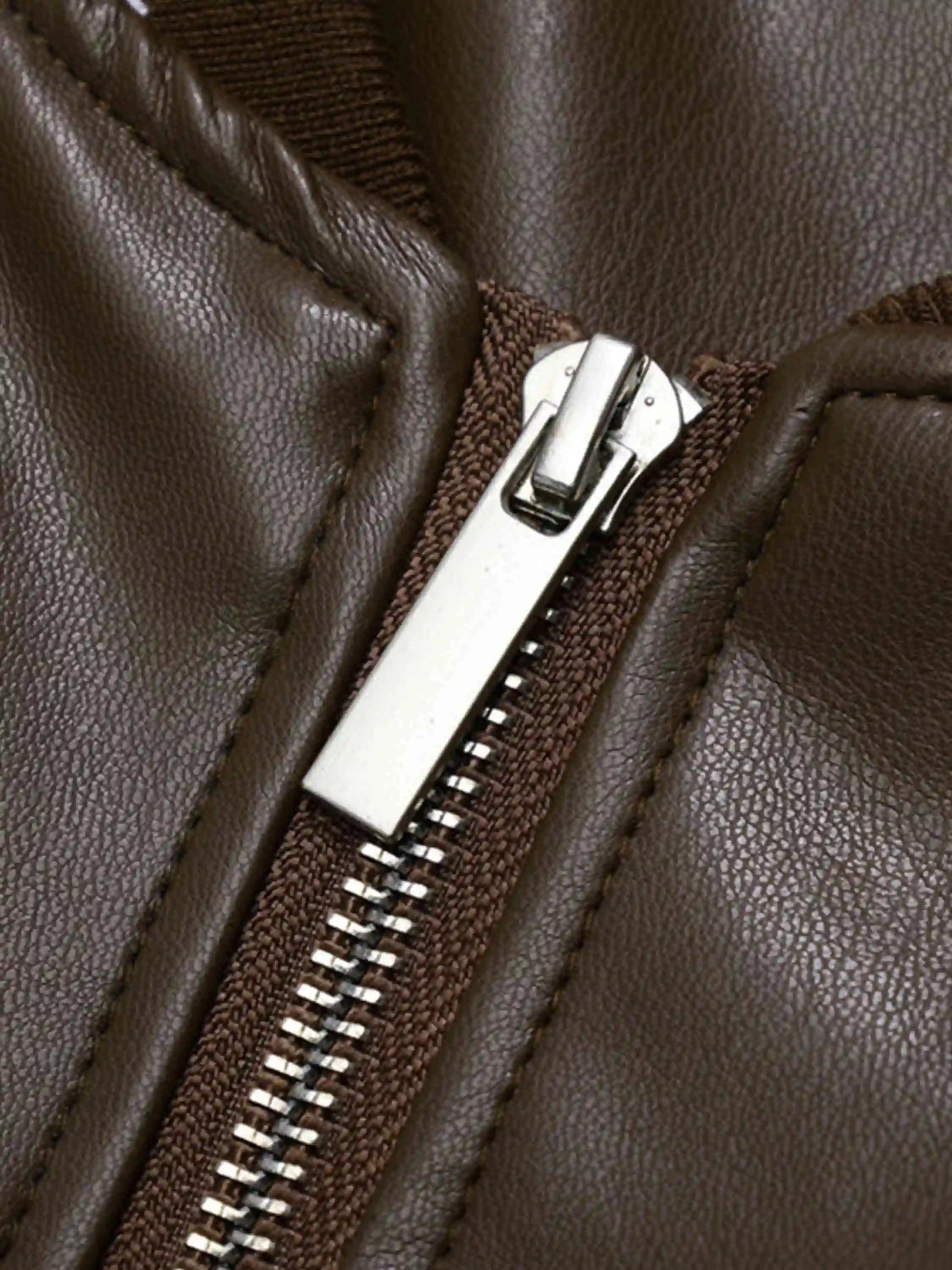 Disguisen Letter Embroidery Colorblock PU Leather Jacket