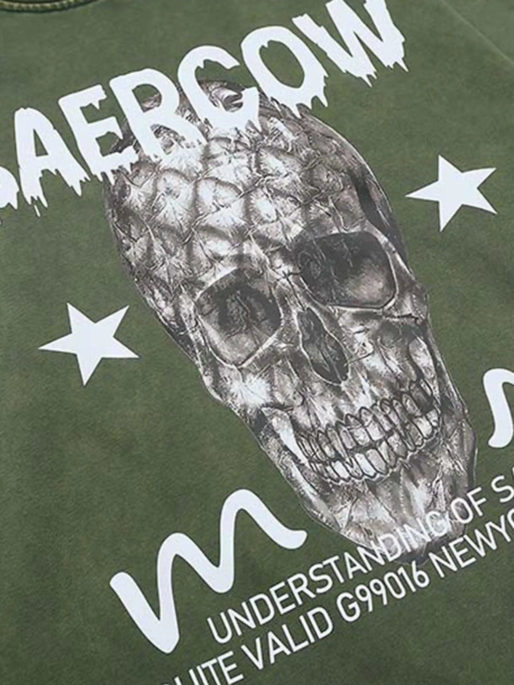 Vintage Skull Print Washed Distressed Hoodie