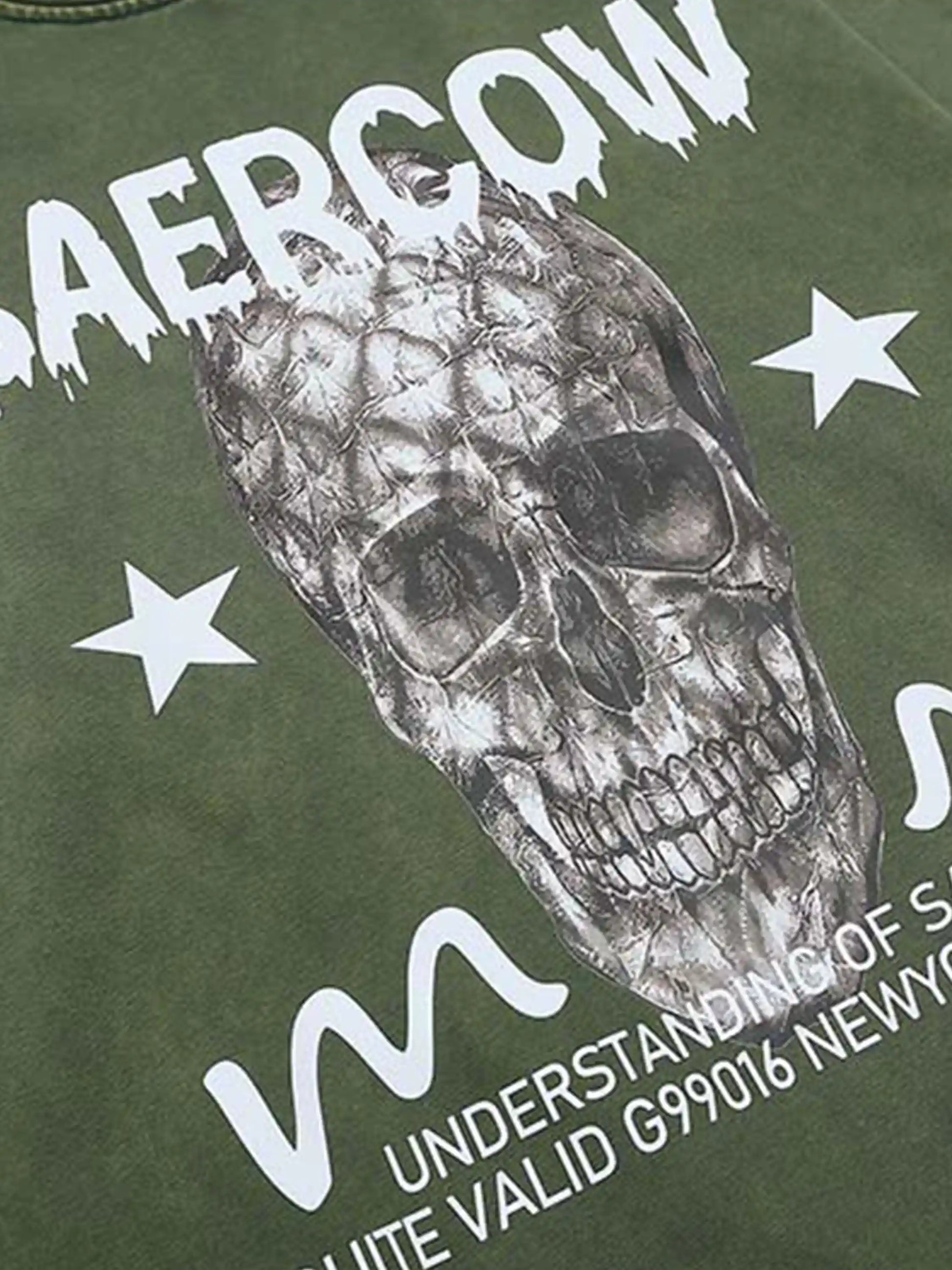 Vintage Skull Print Washed Distressed Hoodie
