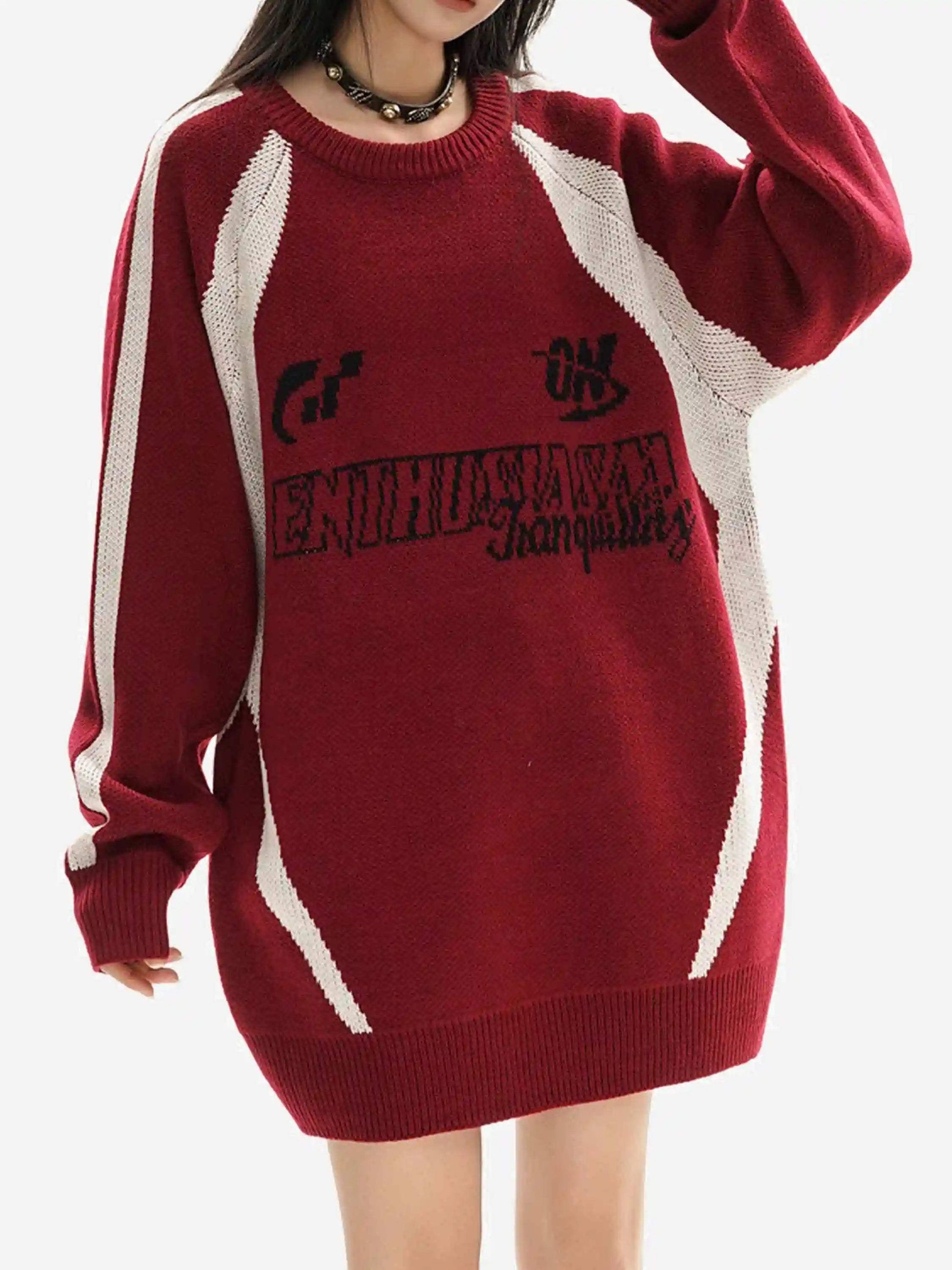 Disguisen Vibe Contrast Color Stitching Crew Neck Sweater