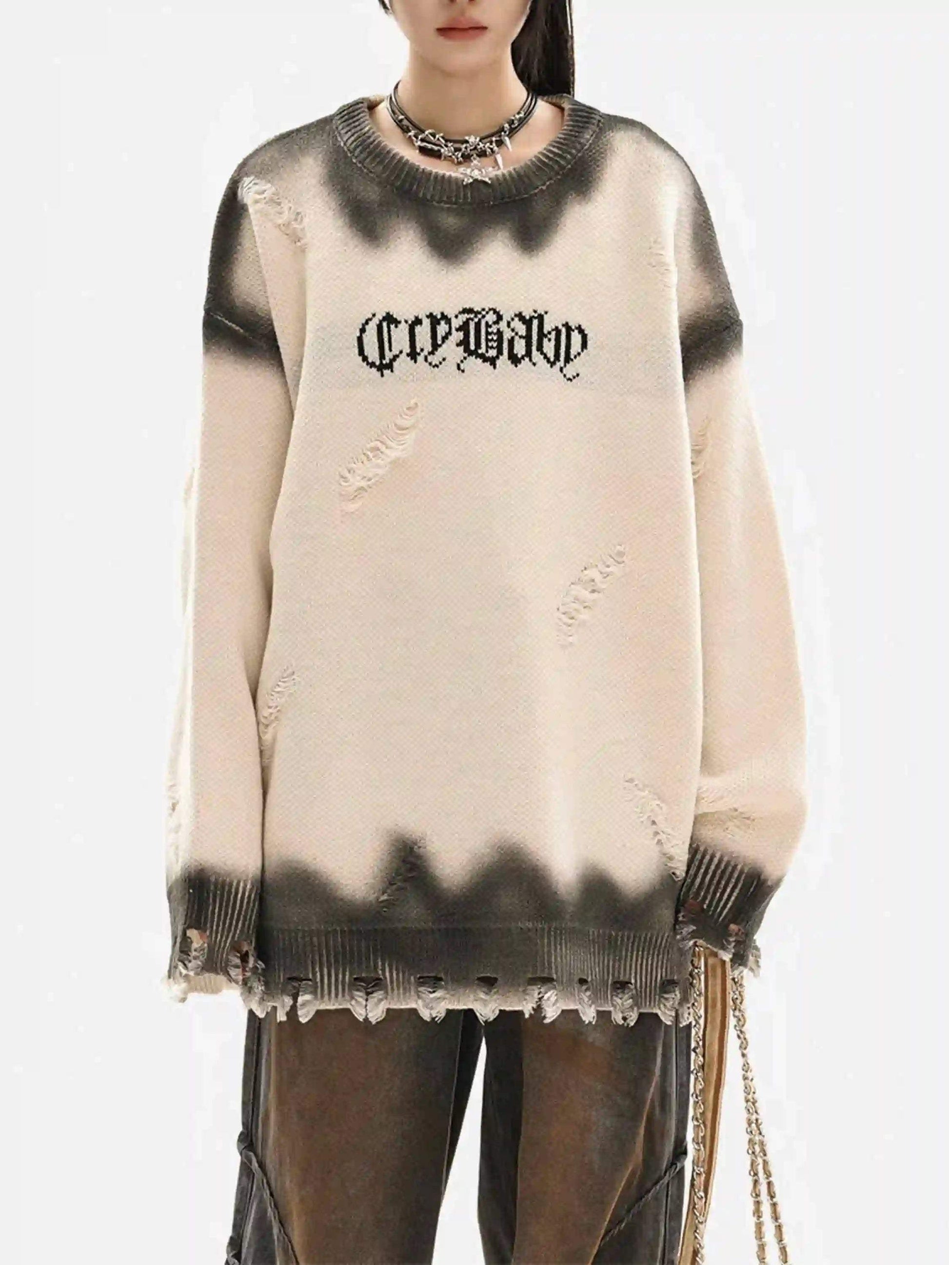 Disguisen High Street Spray-Painted Hole Round Neck Sweater