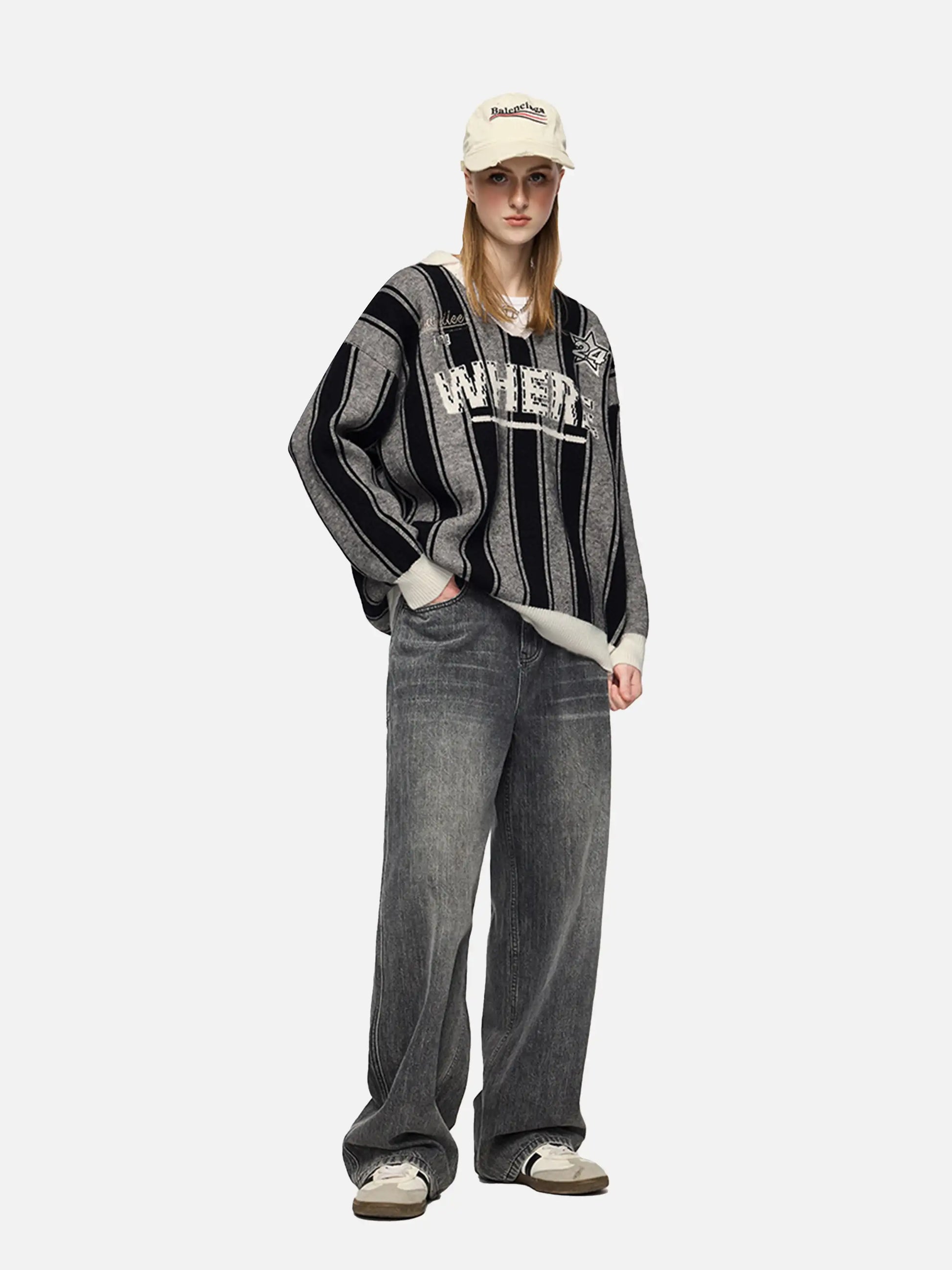 Disguisen Vertical Contrast Pattern Jacquard Sweater