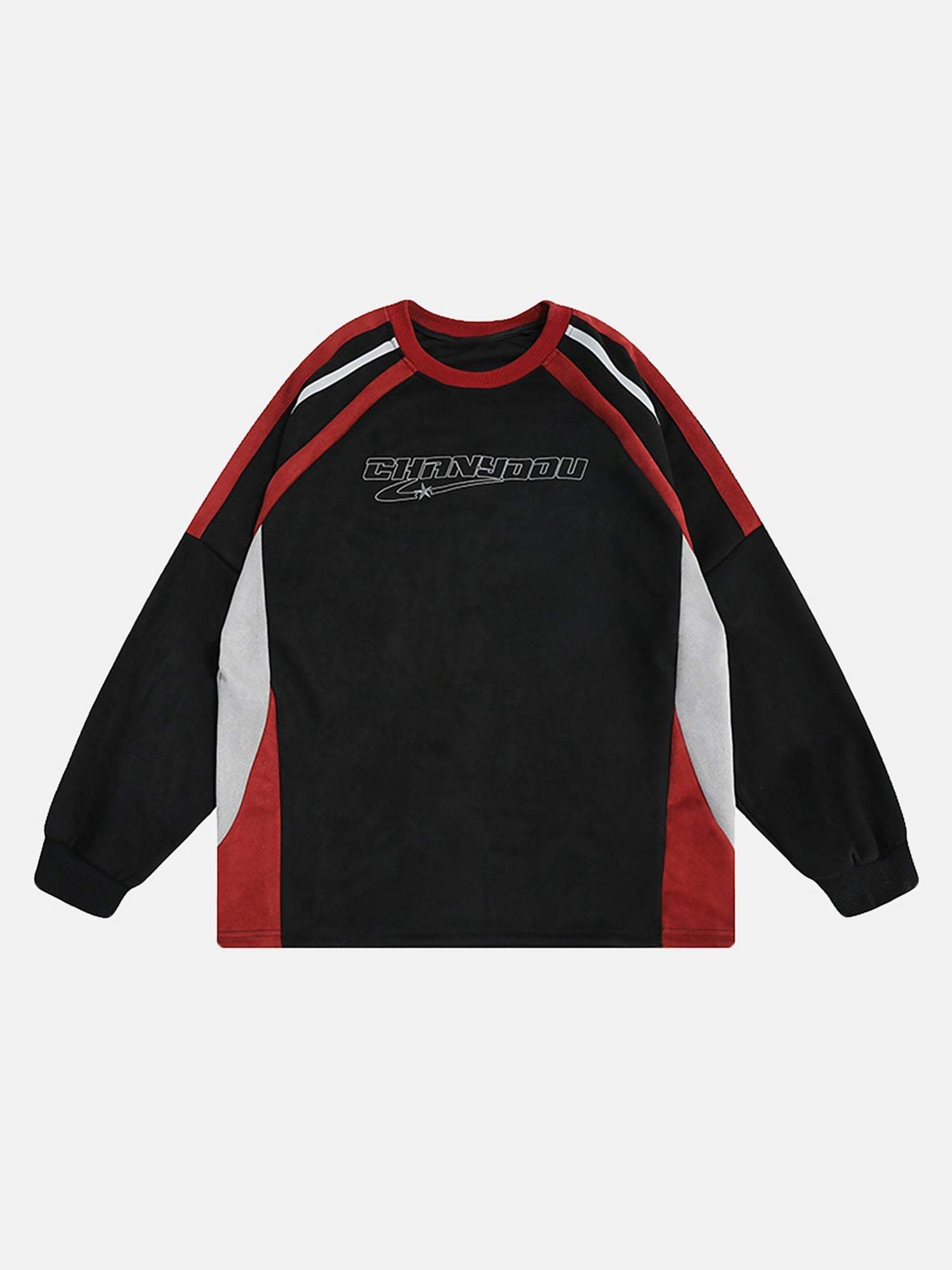 Disguisen Patchwork Contrasting Two-tone Raglan Embroidered Sweatshirt