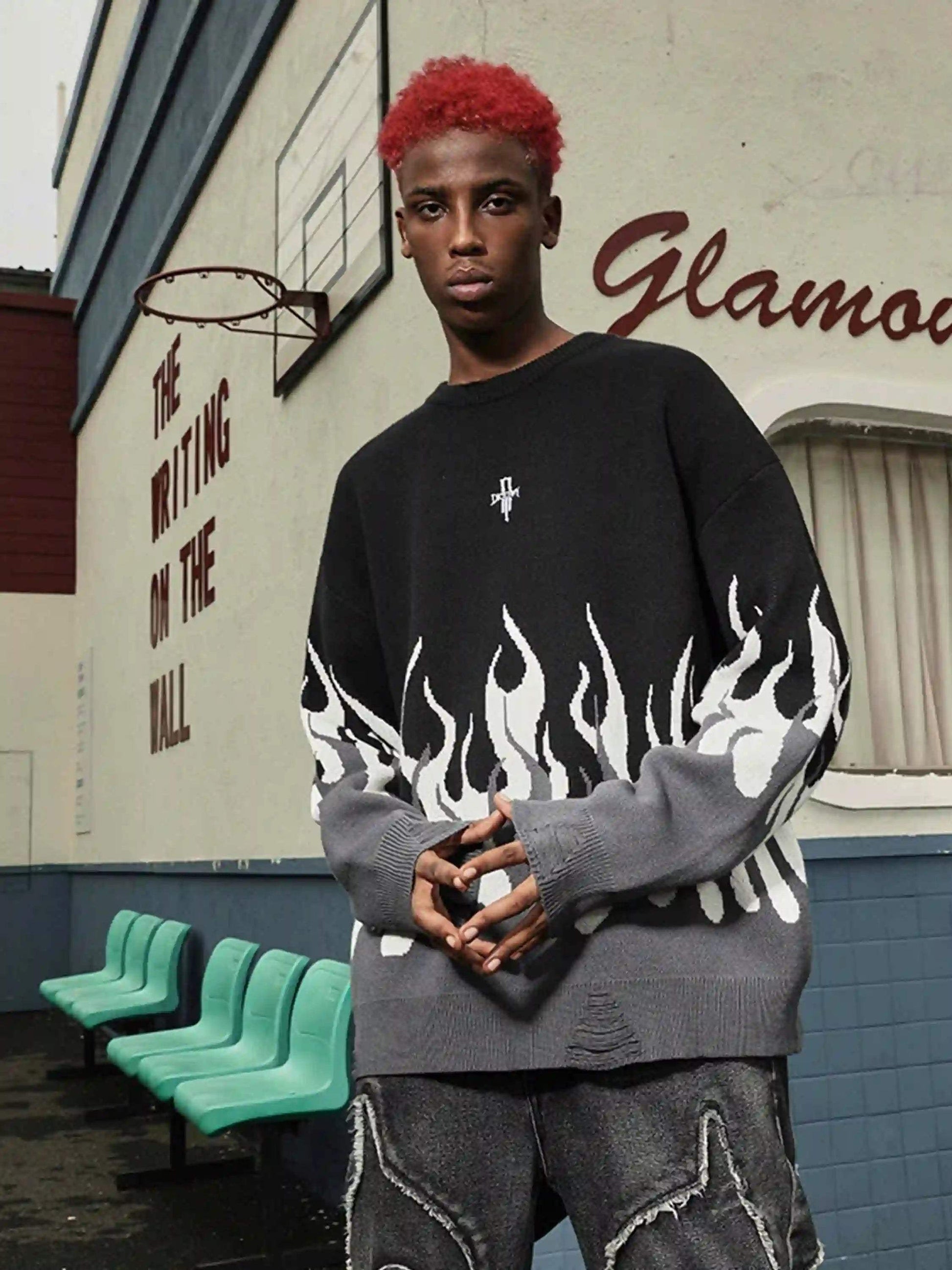 Disguisen American Flame Crewneck Destroyed Sweater