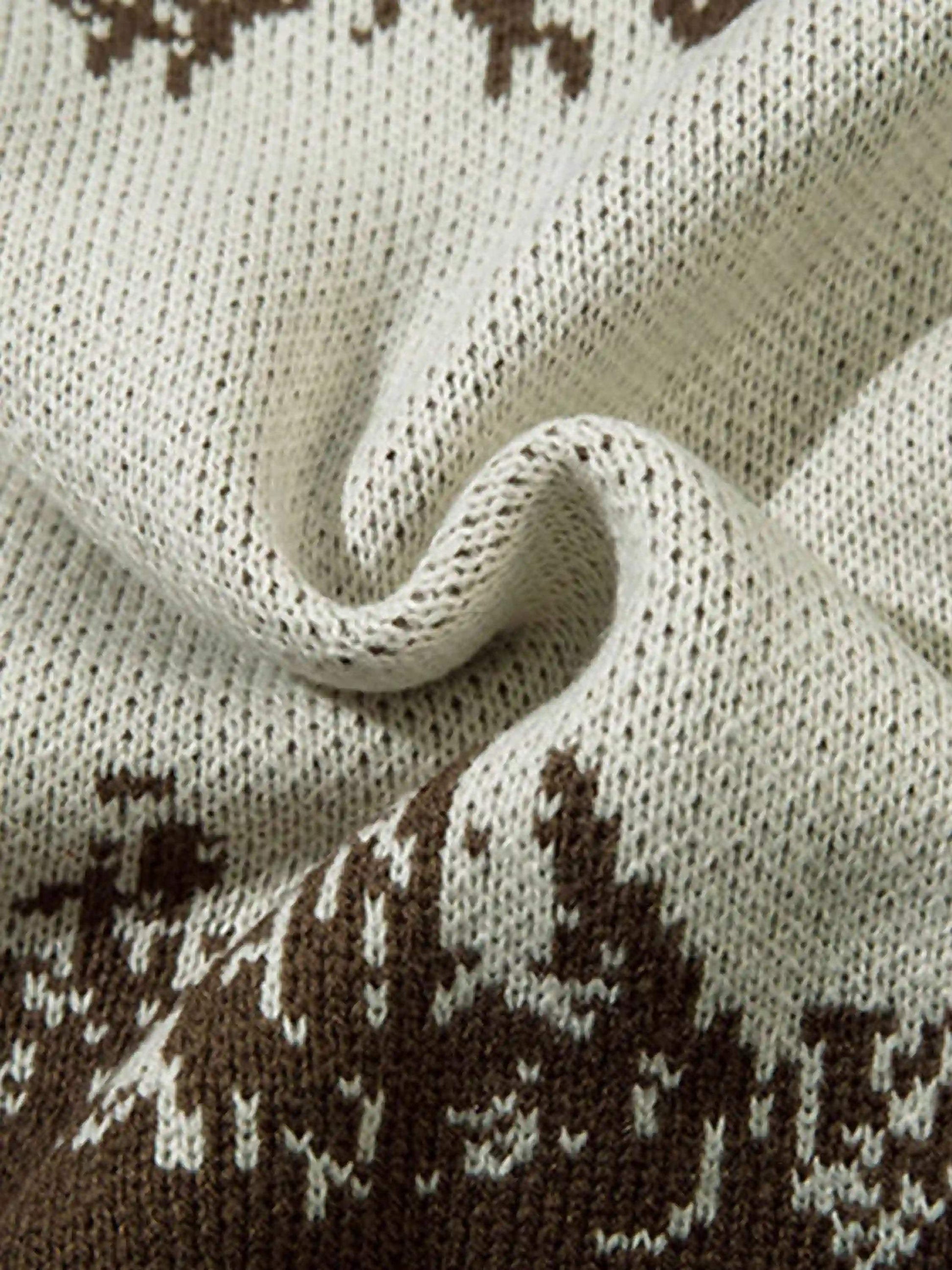 Disguisen Asymmetric Jacquard Stitching With Two-Way Zipper Sweater
