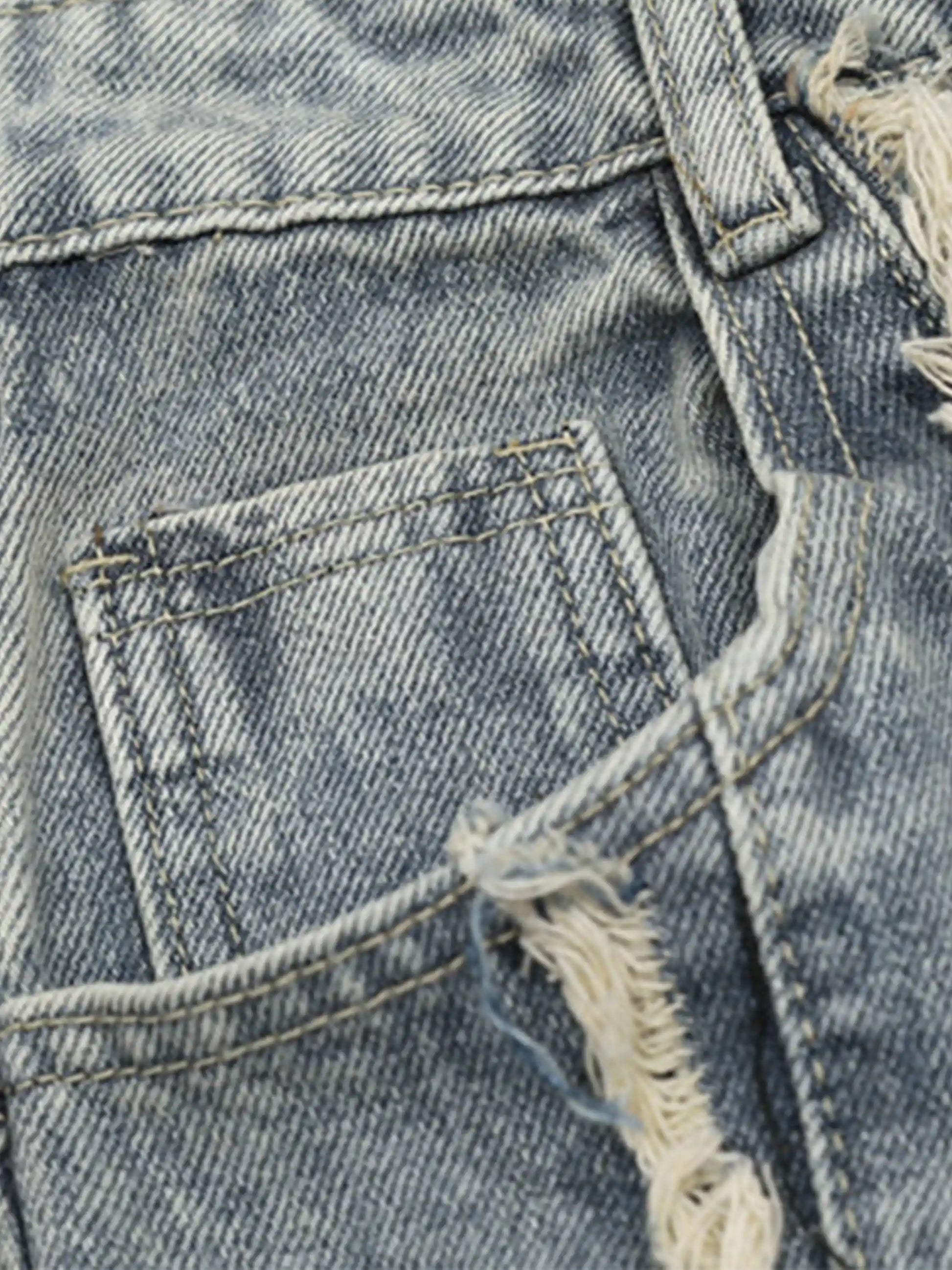 Vintage Fringed Raw-edge Jeans