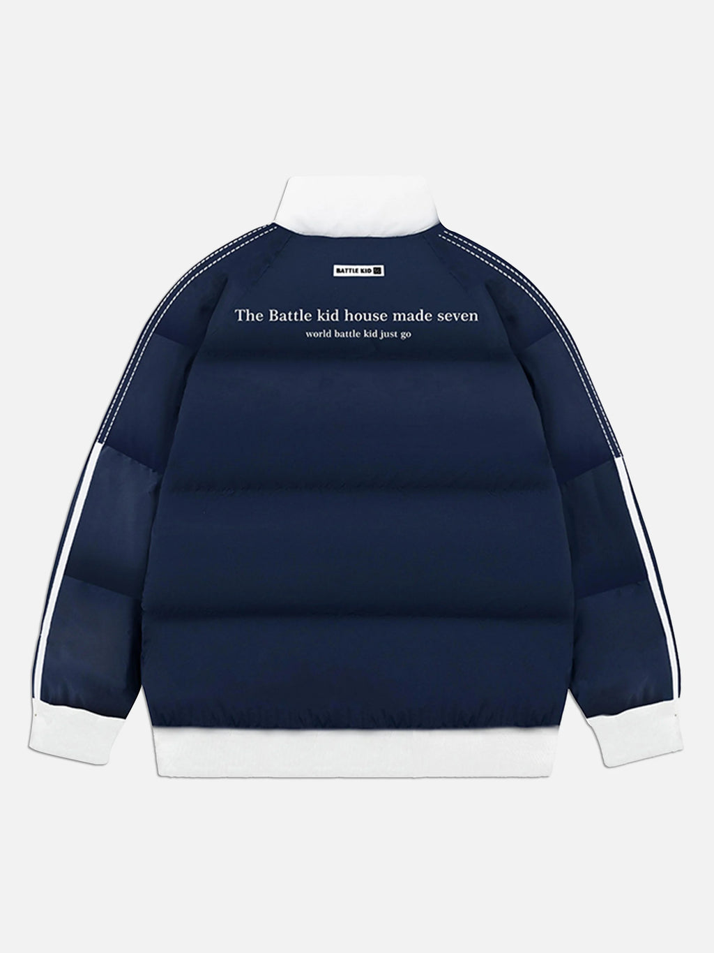 Colorblock Striped Stand Collar Coat