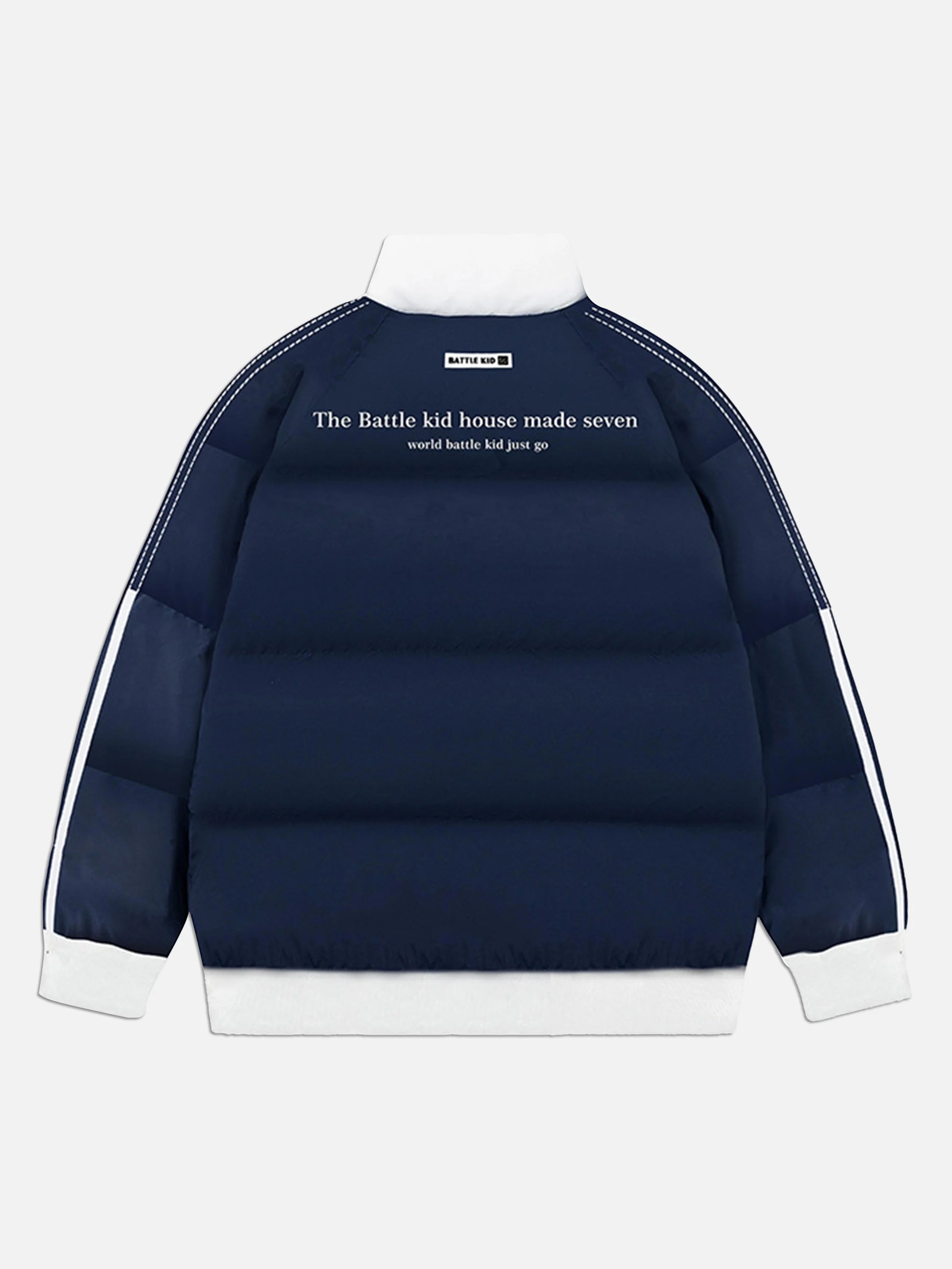Colorblock Striped Stand Collar Coat