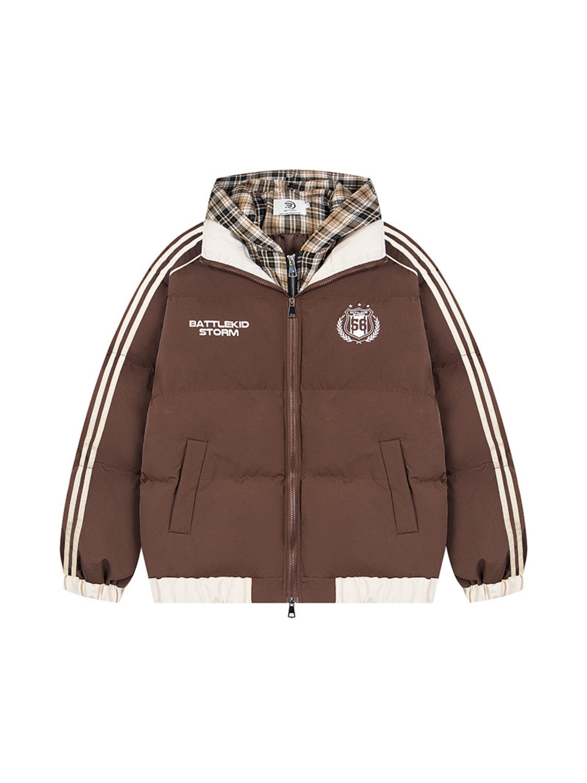 Retro Fake Two-piece Hooded Plaid Jacket