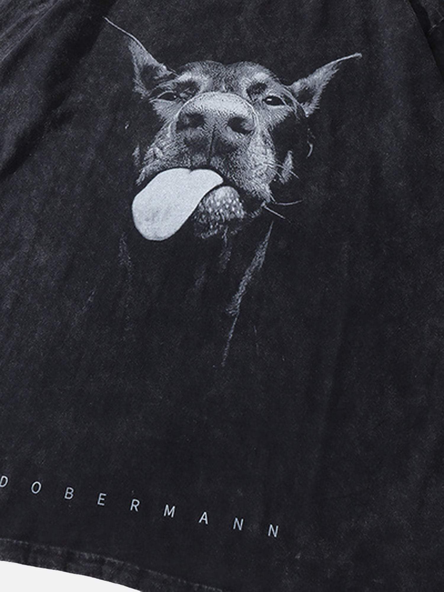 Disguisen Retro Hip-hop Doberman Print T-shirt