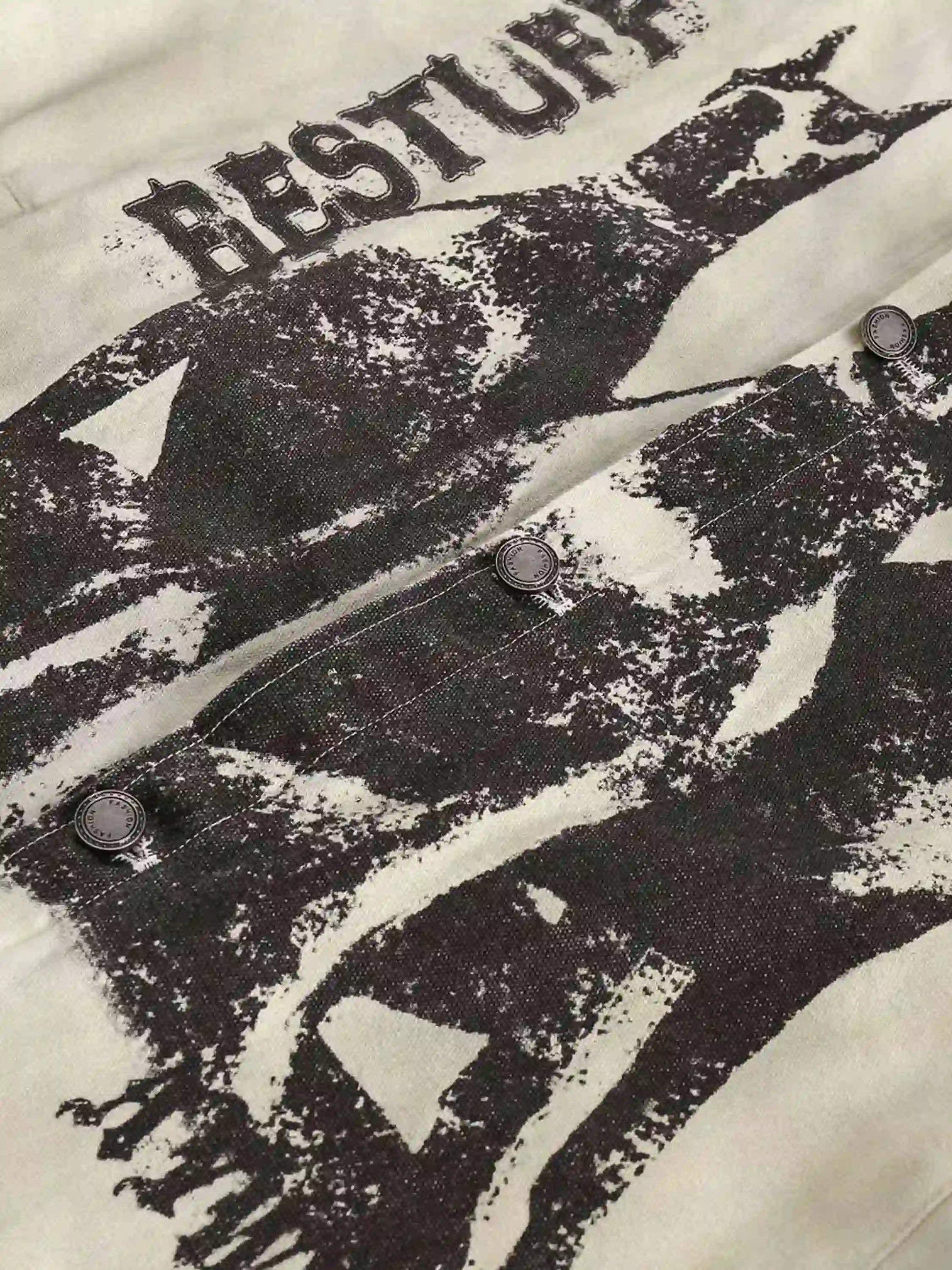 Vintage Washed Distressed Graffiti Patchwork Jacket