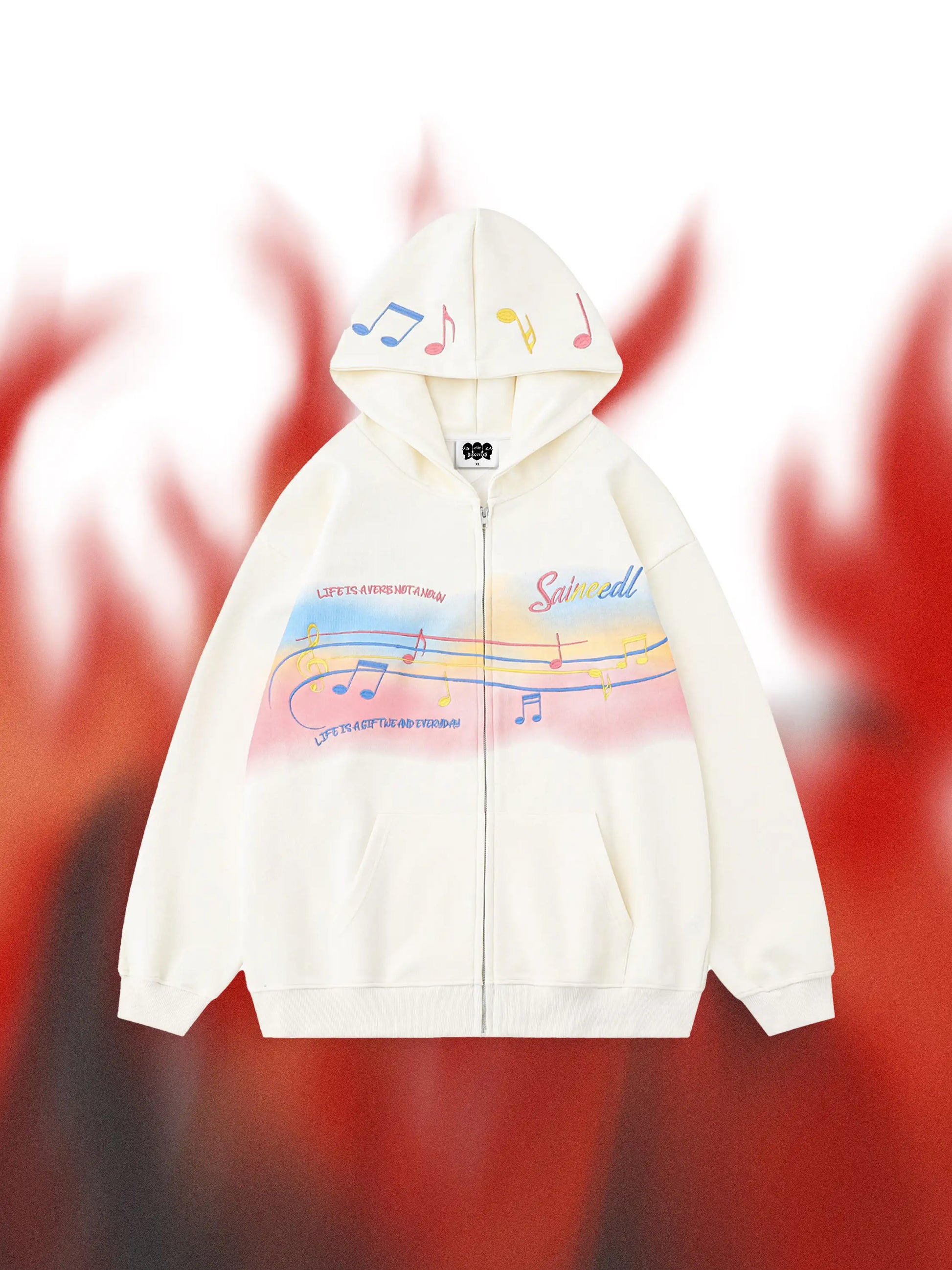 Rainbow Musical Notes Embroidered Hoodie