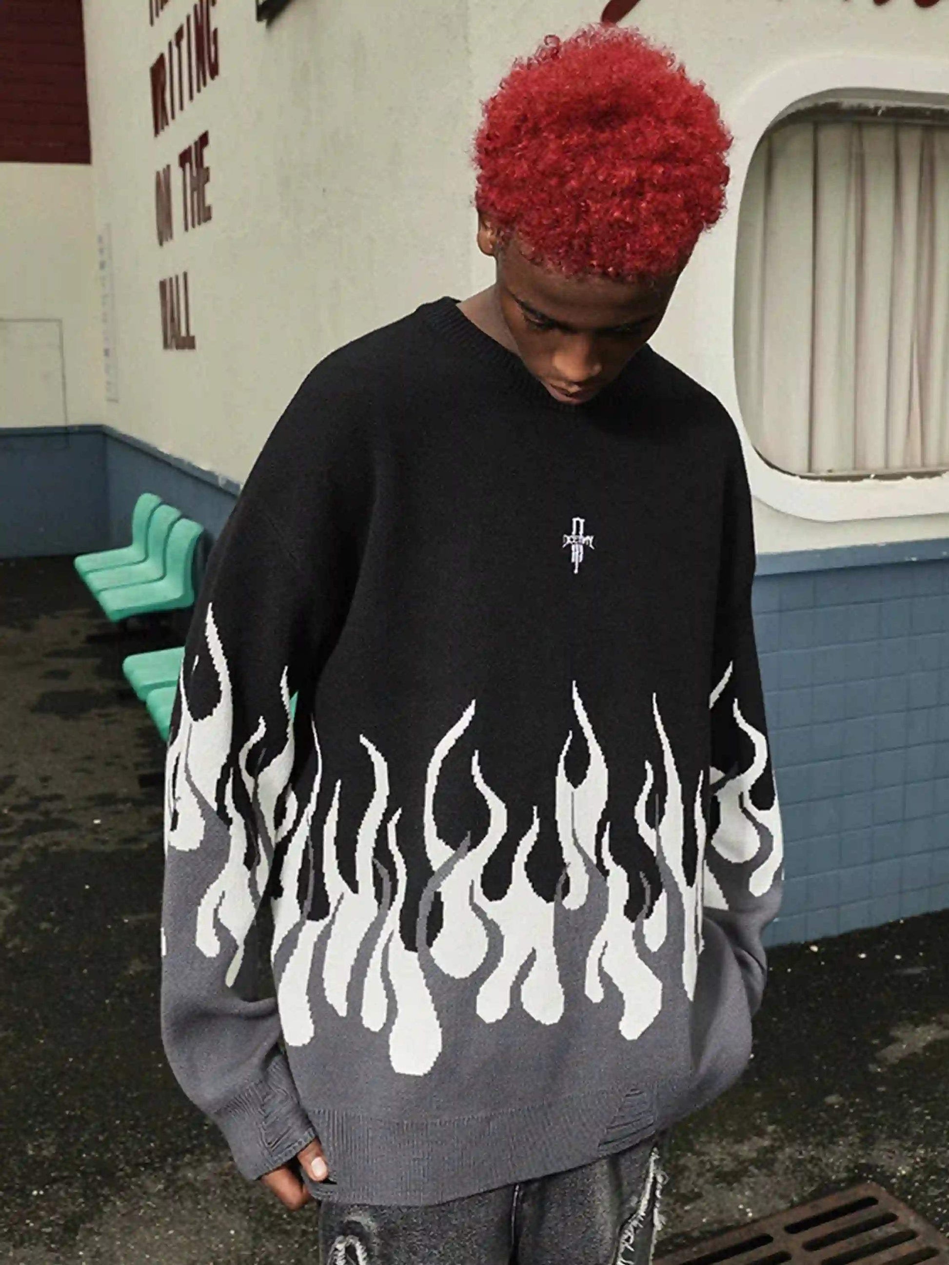 Disguisen American Flame Crewneck Destroyed Sweater